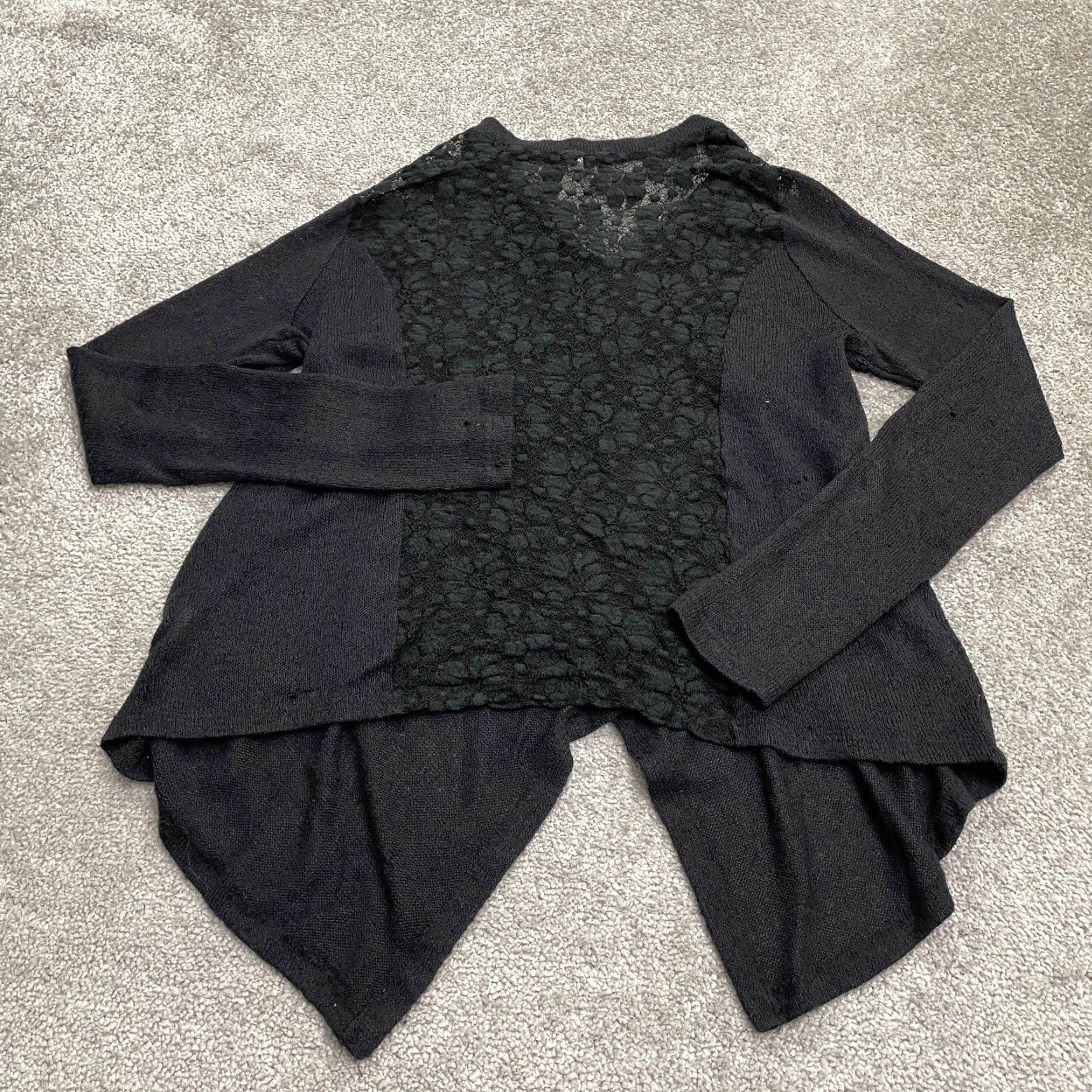 Vintage Banana Lemon Cardigan Sweater Womens Small Black Lace Open Wrap V-Neck Casual Stretch Knit Size S / US 4 / IT 40 - 2 Thumbnail