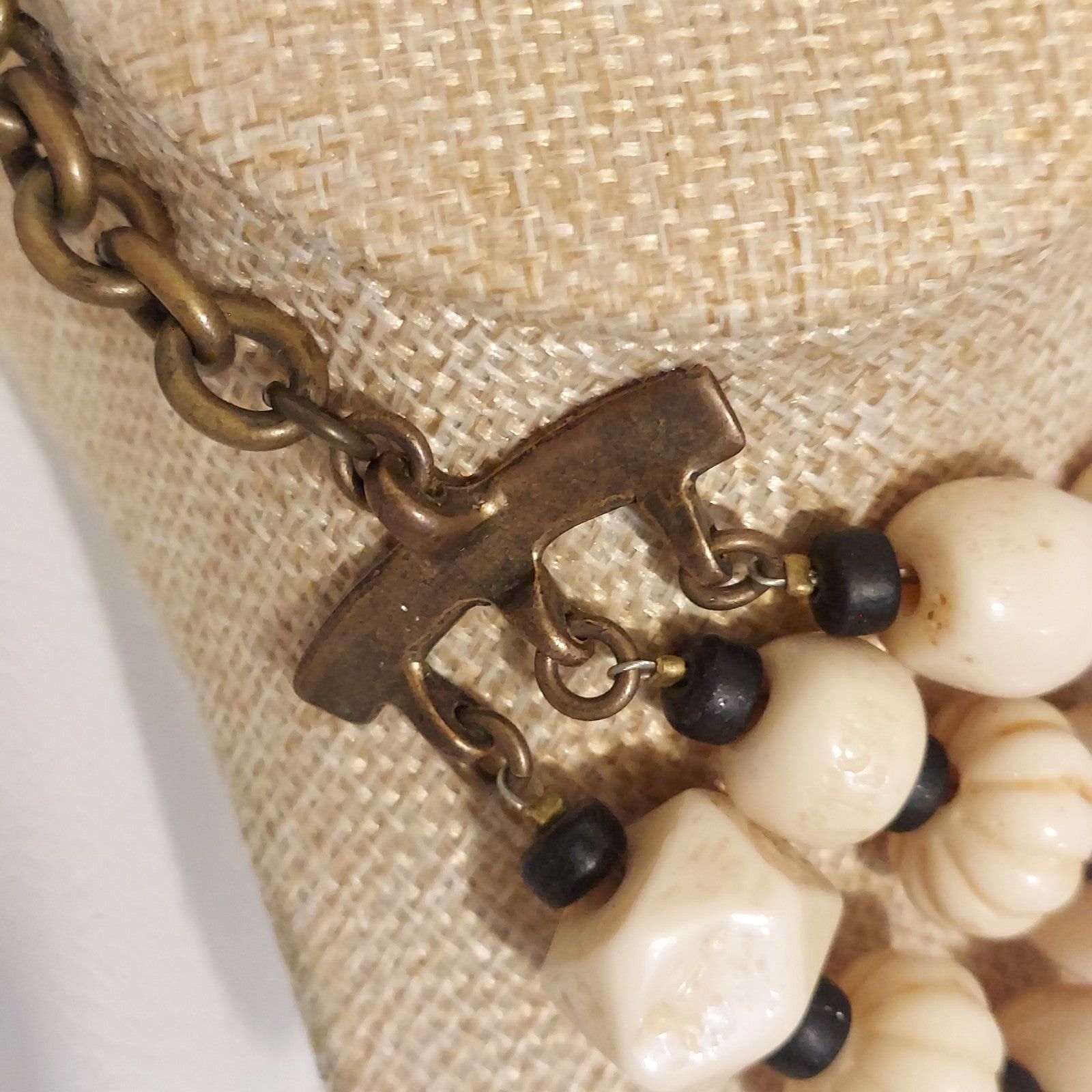 Vintage Antique Handmade Beige Beaded Bronze 20" Statement Necklace Size ONE SIZE - 4 Thumbnail