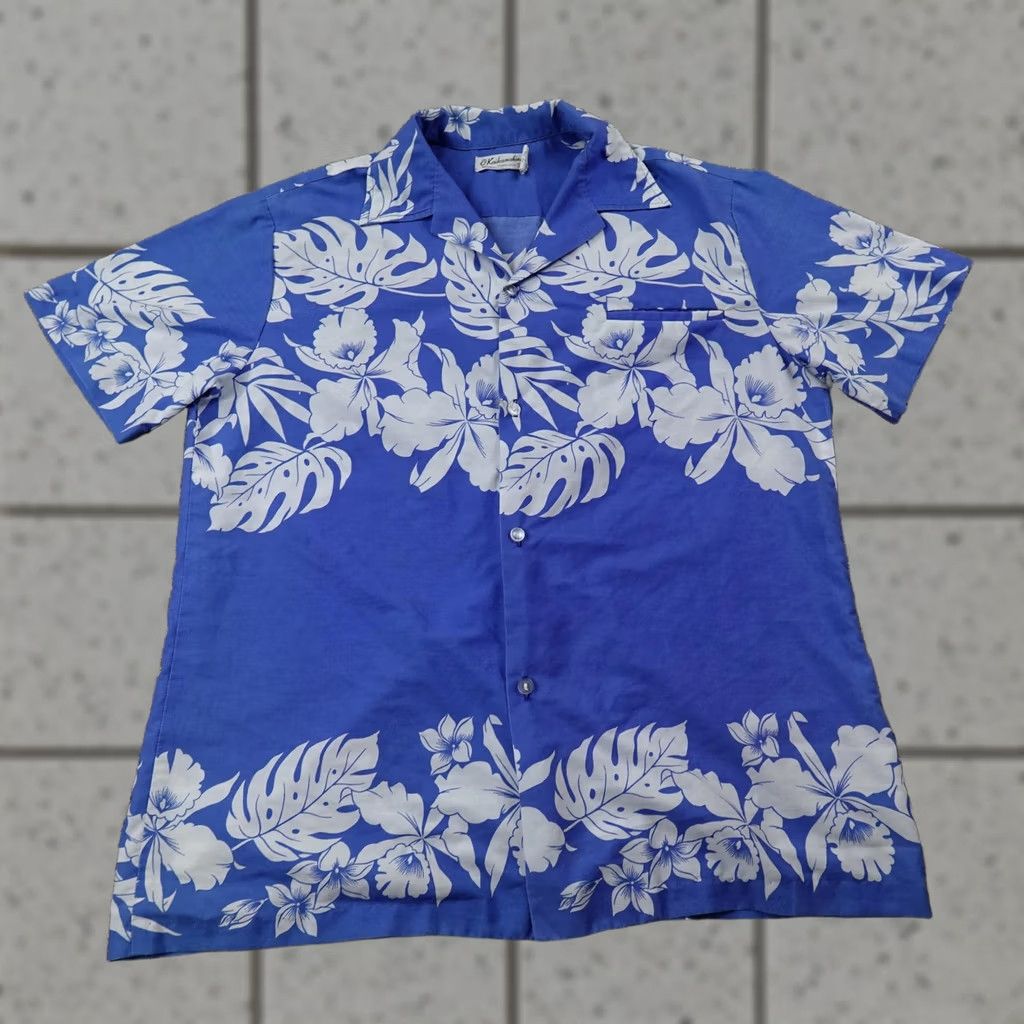ALOHAS VINTAGE Kaikanahine Shirt Mens L Blue White Floral Hawaiian Aloha Button Up USA Size US L / EU 52-54 / 3 - 1 Thumbnail