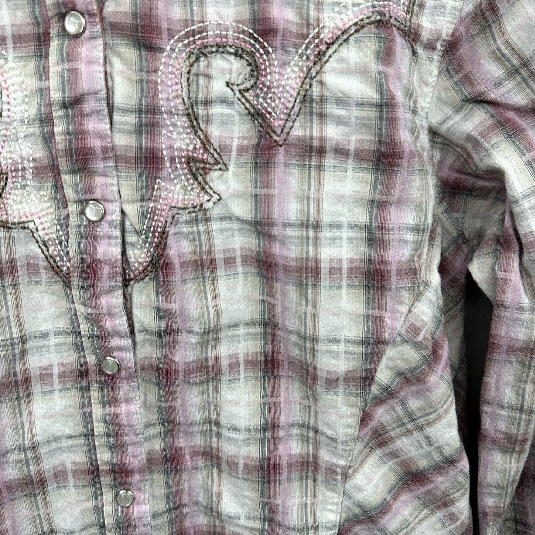 Wrangler Wrangler Shirt Women's Small Pink Plaid Western Pearl Snap Embroidered Slim Button-Up Western 50s/60s Style Mens? Size S / US 4 / IT 40 - 6 Thumbnail