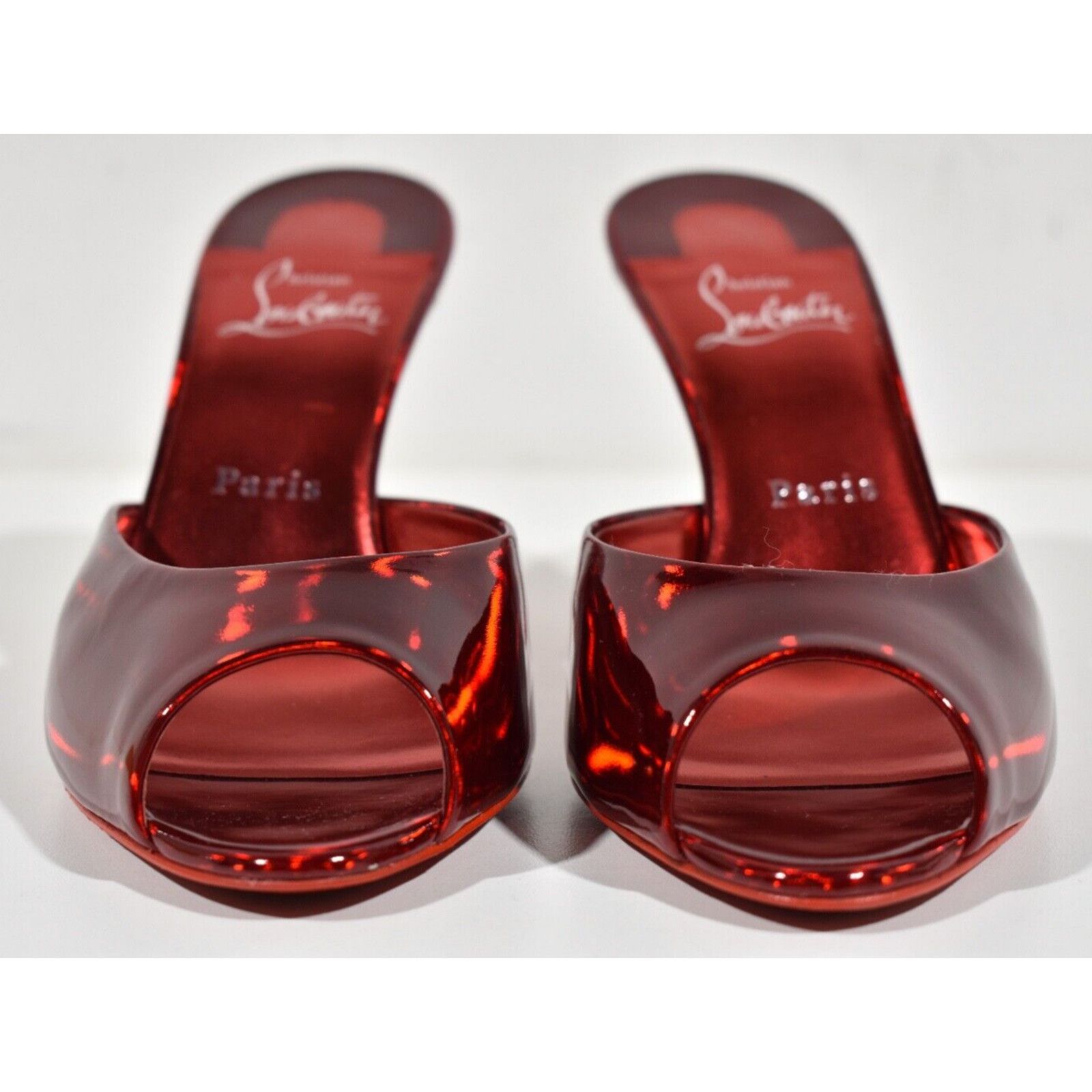 Christian Louboutin Me Dolly 85 Red Patent Backless Sandal Mule Heel Pump 37.5 Size US 7.5 / IT 37.5 - 5 Thumbnail