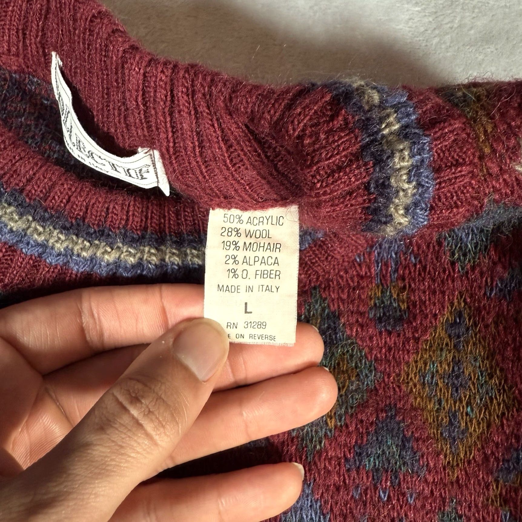 Vintage VINTAGE Collectif Geometric Sweater Mens L Wool Mohair Blend Made In Italy Red 90s Preppy READ! Size US L / EU 52-54 / 3 - 3 Thumbnail