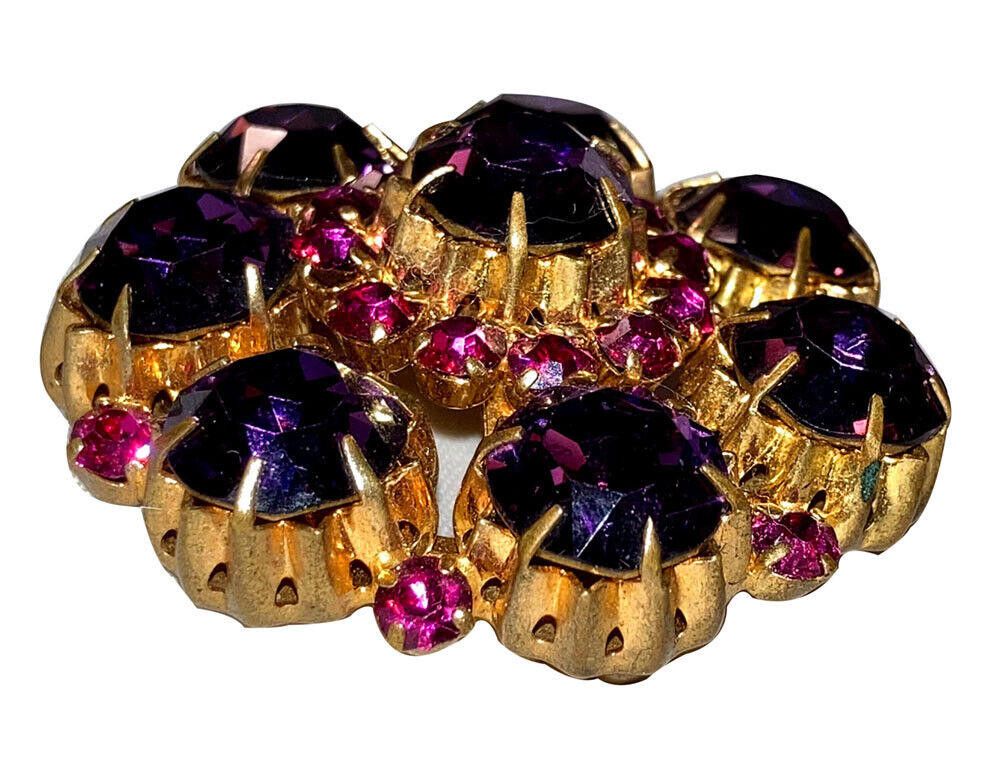 Designer Purple and Pink Austrian Crystal Brass Circle Pin Size ONE SIZE - 2 Thumbnail