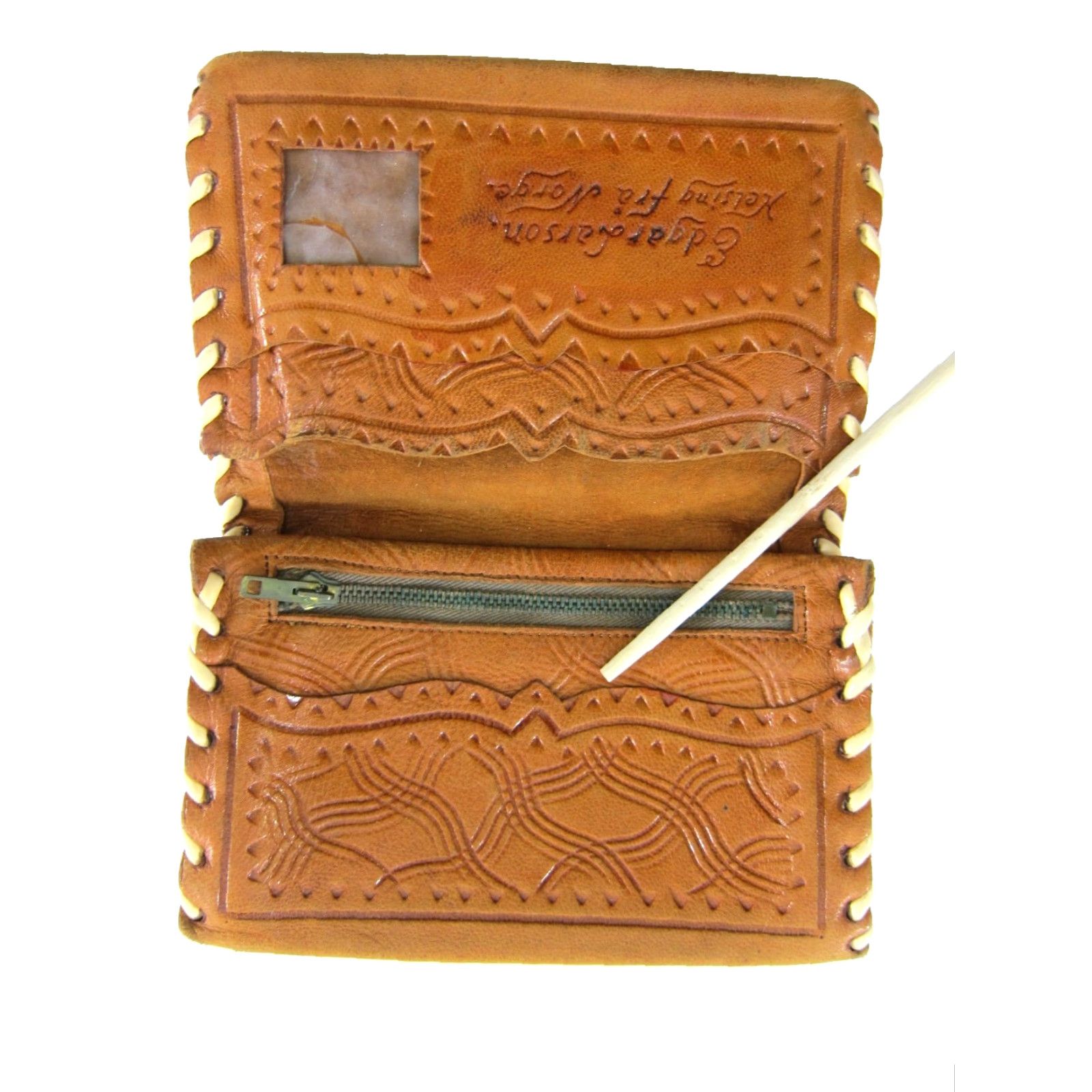 Vintage VINTAGE 100% Leather Tan Brown Etched Bird Stitched Trifold Wallet Size ONE SIZE - 2 Thumbnail
