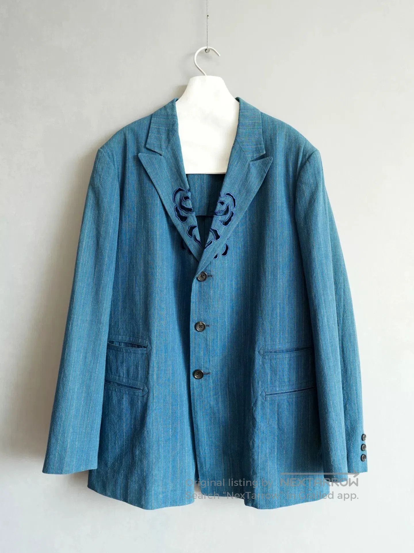 Yohji Yamamoto unique rose embroidered blue jacket. Size US M / EU 48-50 / 2 - 3 Thumbnail