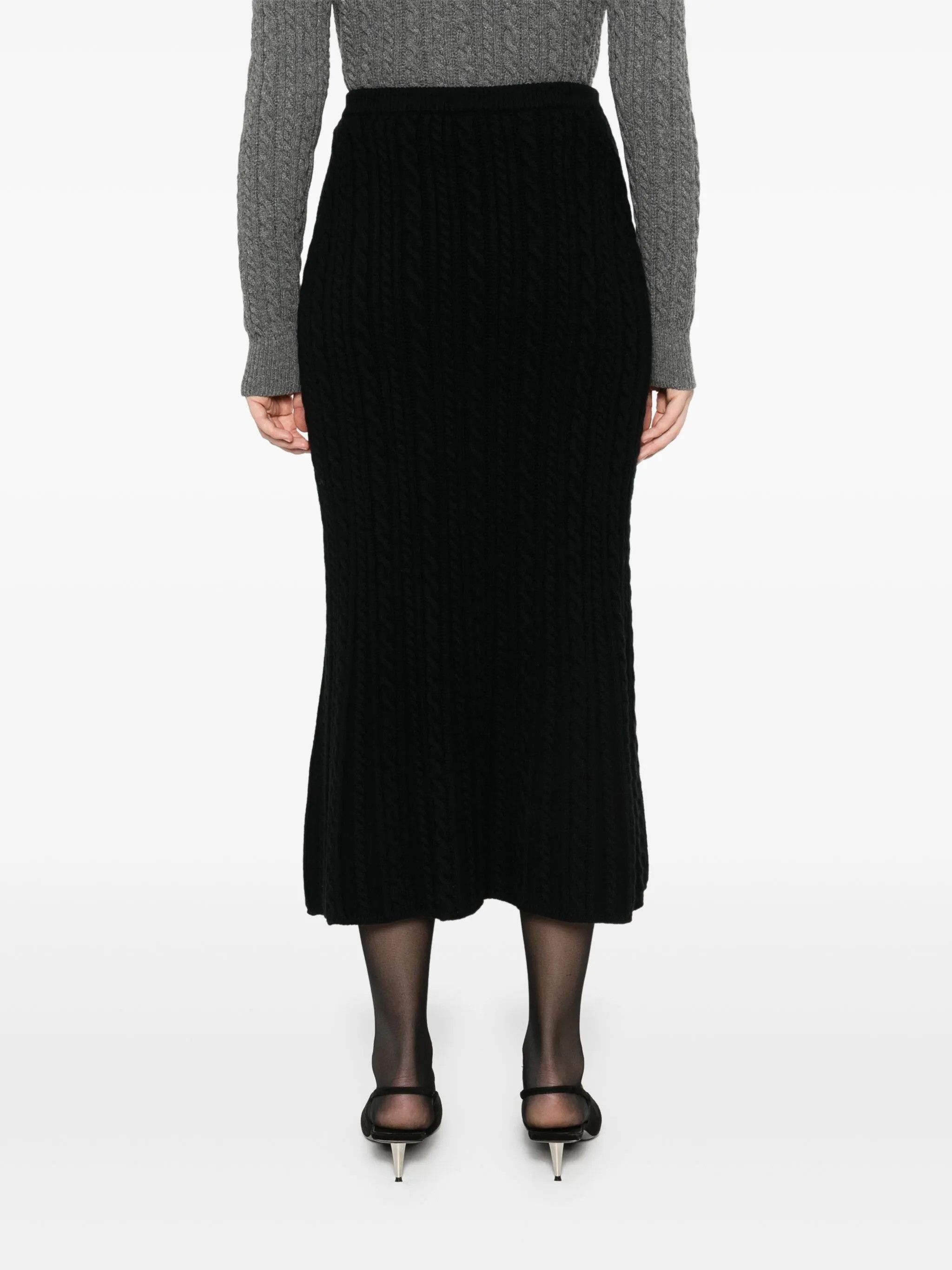 Alessandra Rich o1s22i1n0225 Knitted Midi Skirt in Black Size 26" / US 2 / IT 38 - 4 Thumbnail