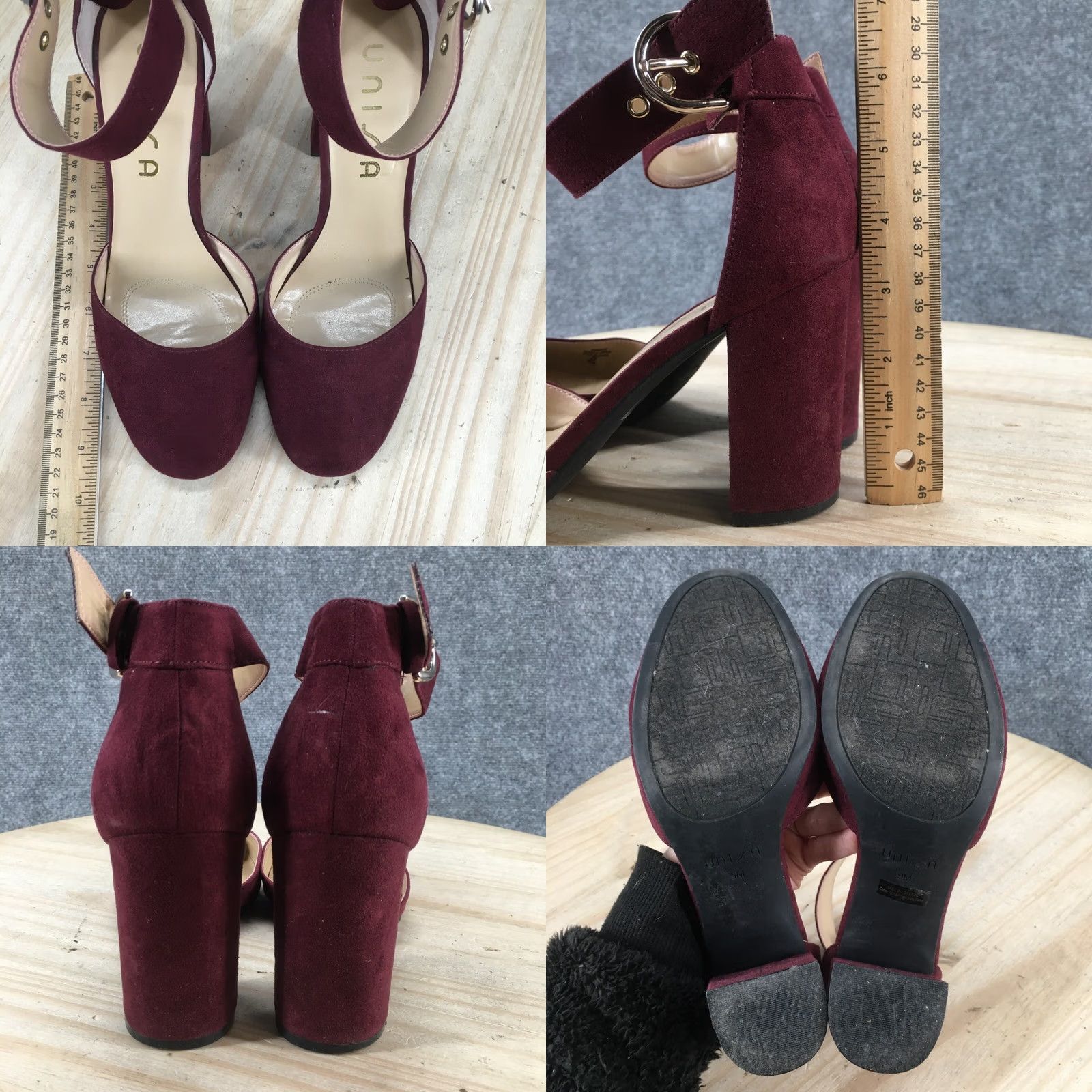 Vintage Unisa Heels Women 9 M Casual Block Heels Ankle Strappy Burgundy Fabric Shoes Size US 9 / IT 39 - 8 Thumbnail