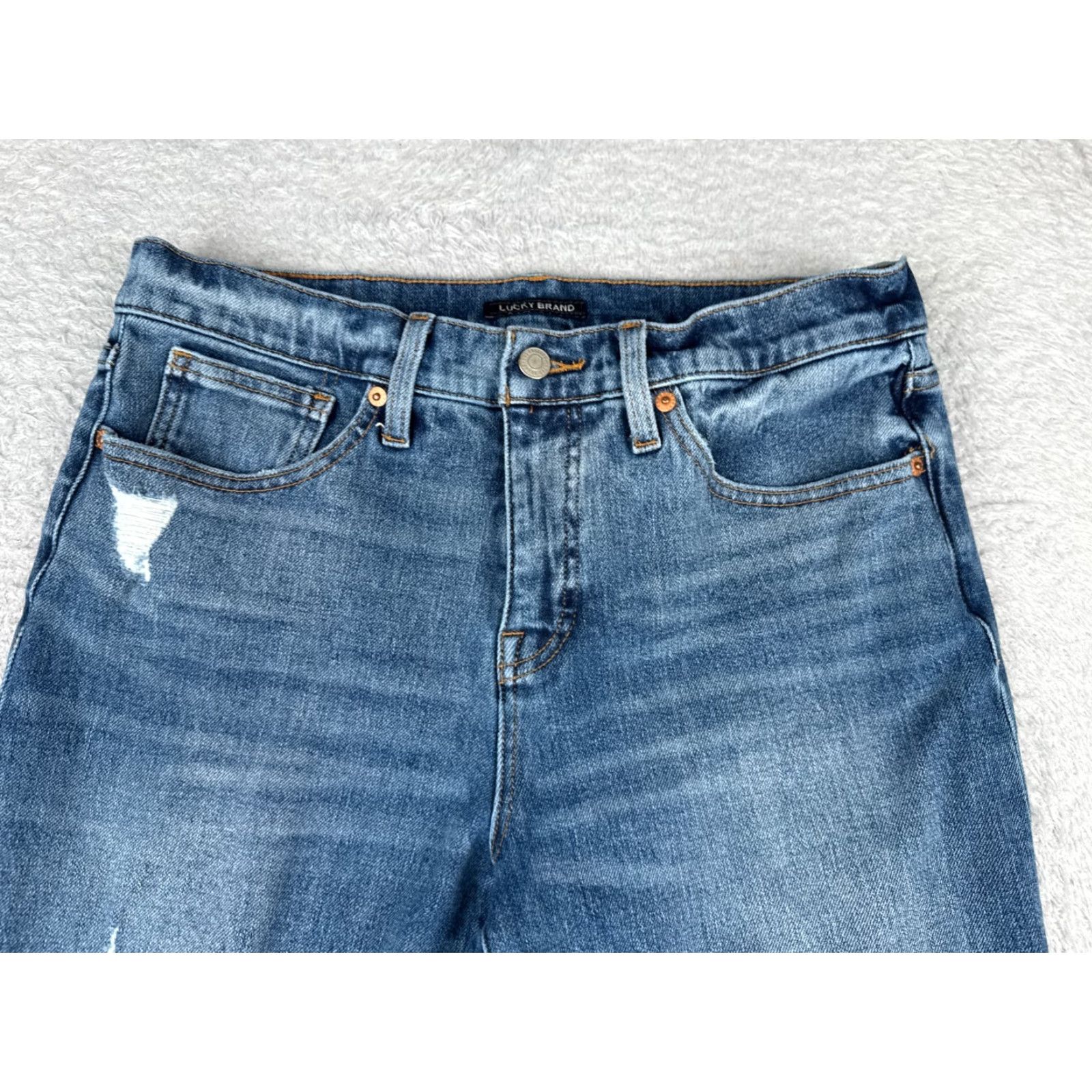 Lucky Brand Lucky Brand Jeans Womens 12 Blue Denim Crop High Rise Distressed Cotton 31x22 Size 34" / US 12 / IT 48 - 4 Thumbnail