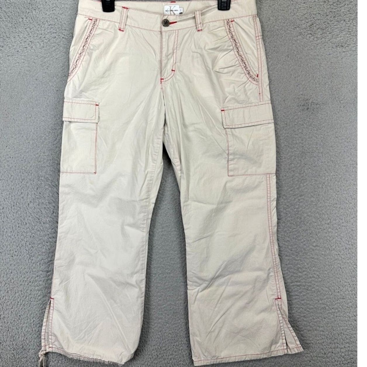 Vintage Calvin Klein Cargo Capri Pants Womens Beige Size 28" / US 6 / IT 42 - 2 Thumbnail