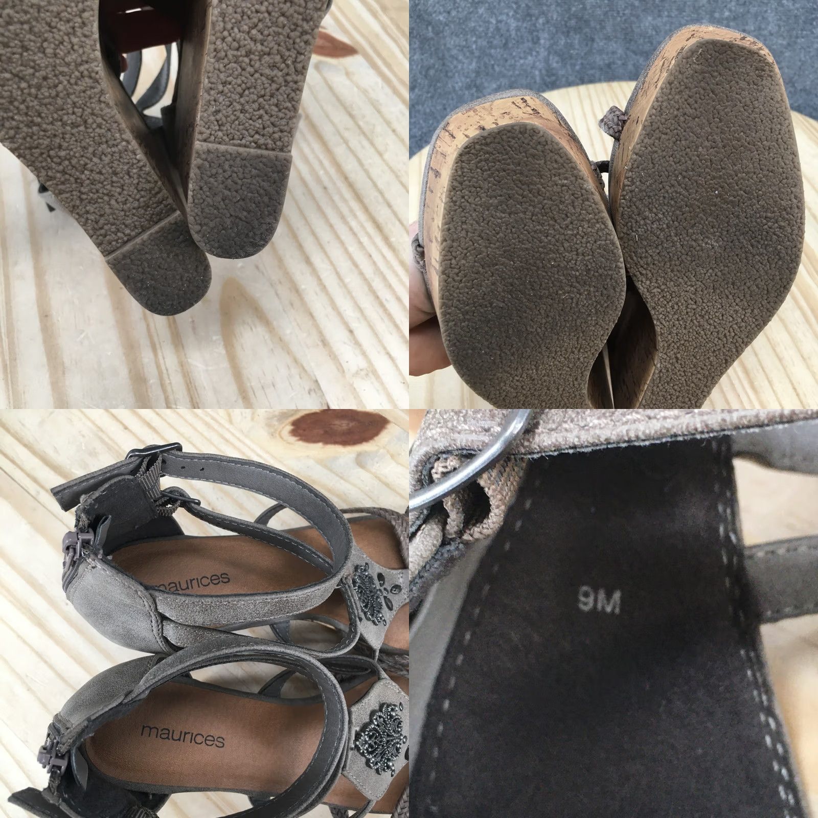 Vintage Maurices Sandal Womens 9M Gray Braided Strappy Open Toe Cork Platform Wedge Size US 9 / IT 39 - 9 Thumbnail