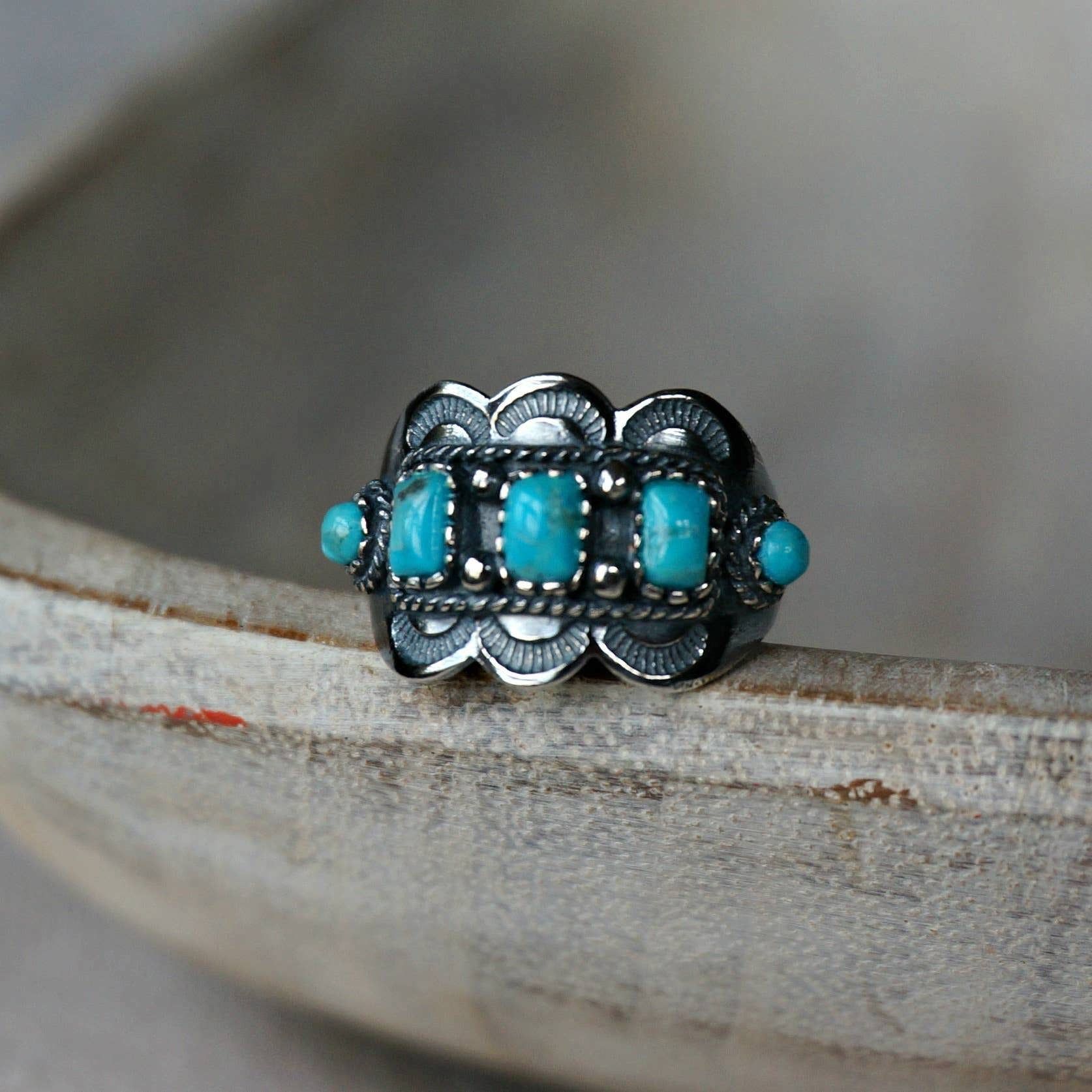 Other Native American Artisan Cuff Ring in Sterling Silver & Turqu Size ONE SIZE - 3 Thumbnail