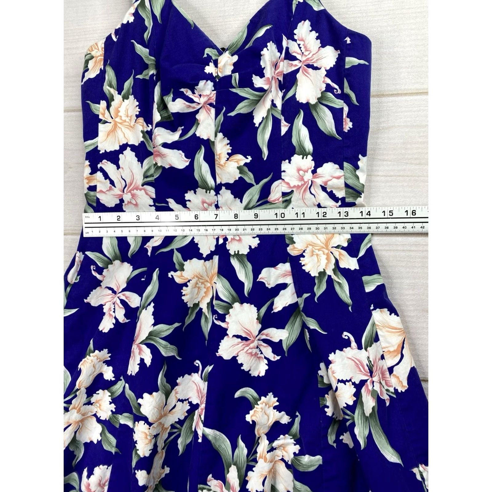 Vintage Royal Creations Dress M Blue Floral Hawaiian Sundress Fit Flare Pinup Smocked Shirt Dress? Size M / US 6-8 / IT 42-44 - 6 Thumbnail