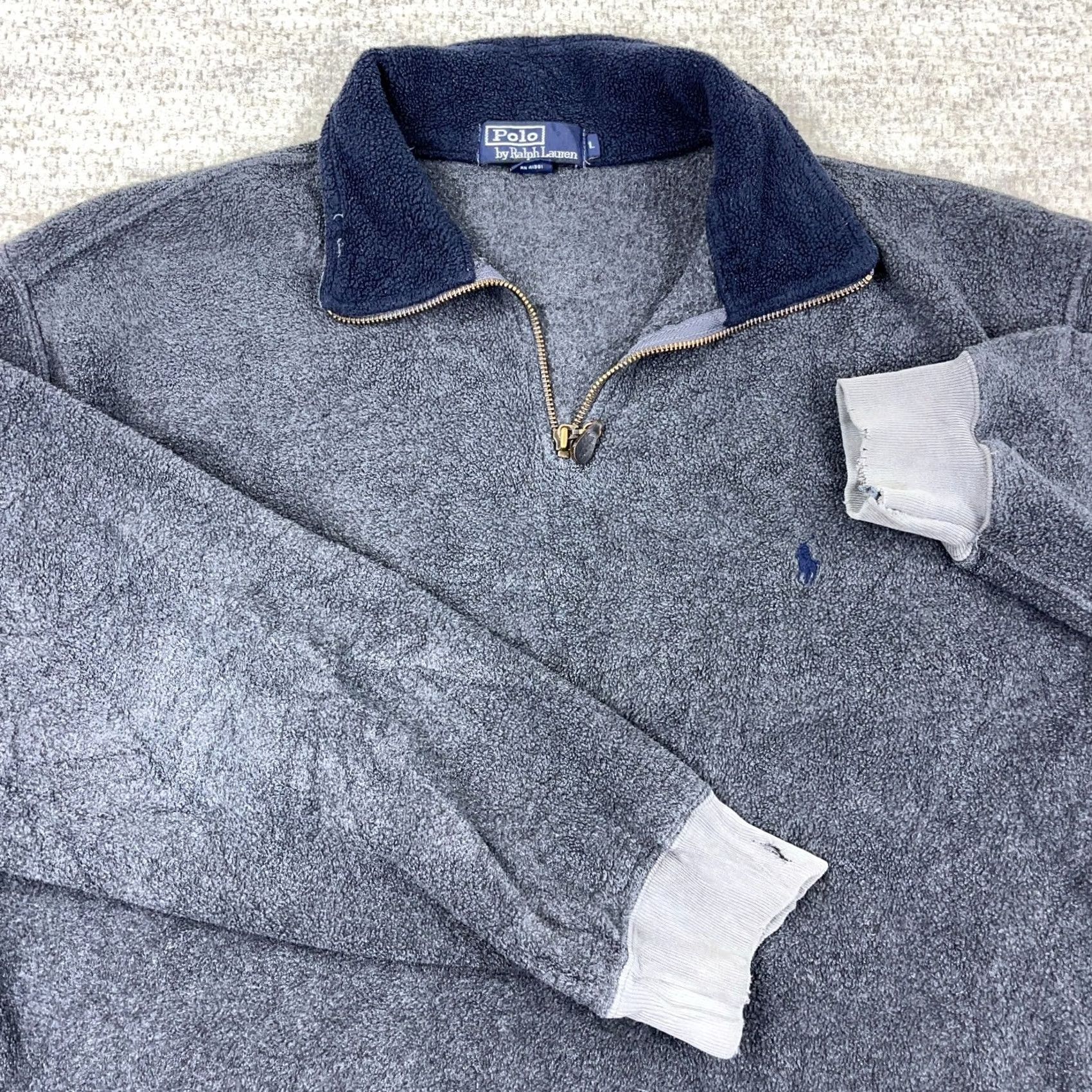 Polo Ralph Lauren VINTAGE Polo Ralph Lauren Sweater Men L Gray Fleece 1/4 Zip Pullover Size L Regular Mens Size US L / EU 52-54 / 3 - 5 Thumbnail