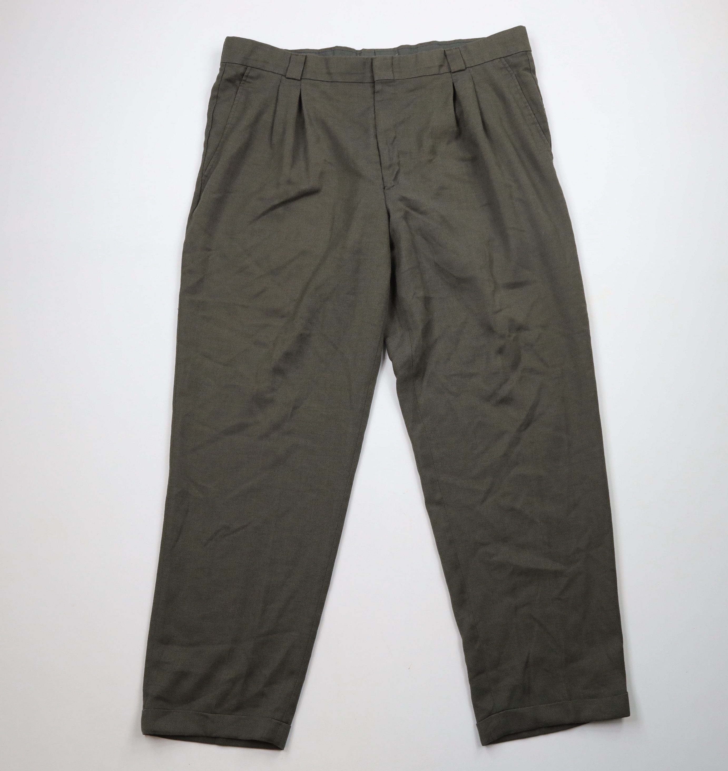 Vintage Vintage 90s Streetwear Wool Blend Wide Leg Chino Pants Green Size US 42 / EU 58 - 1 Thumbnail