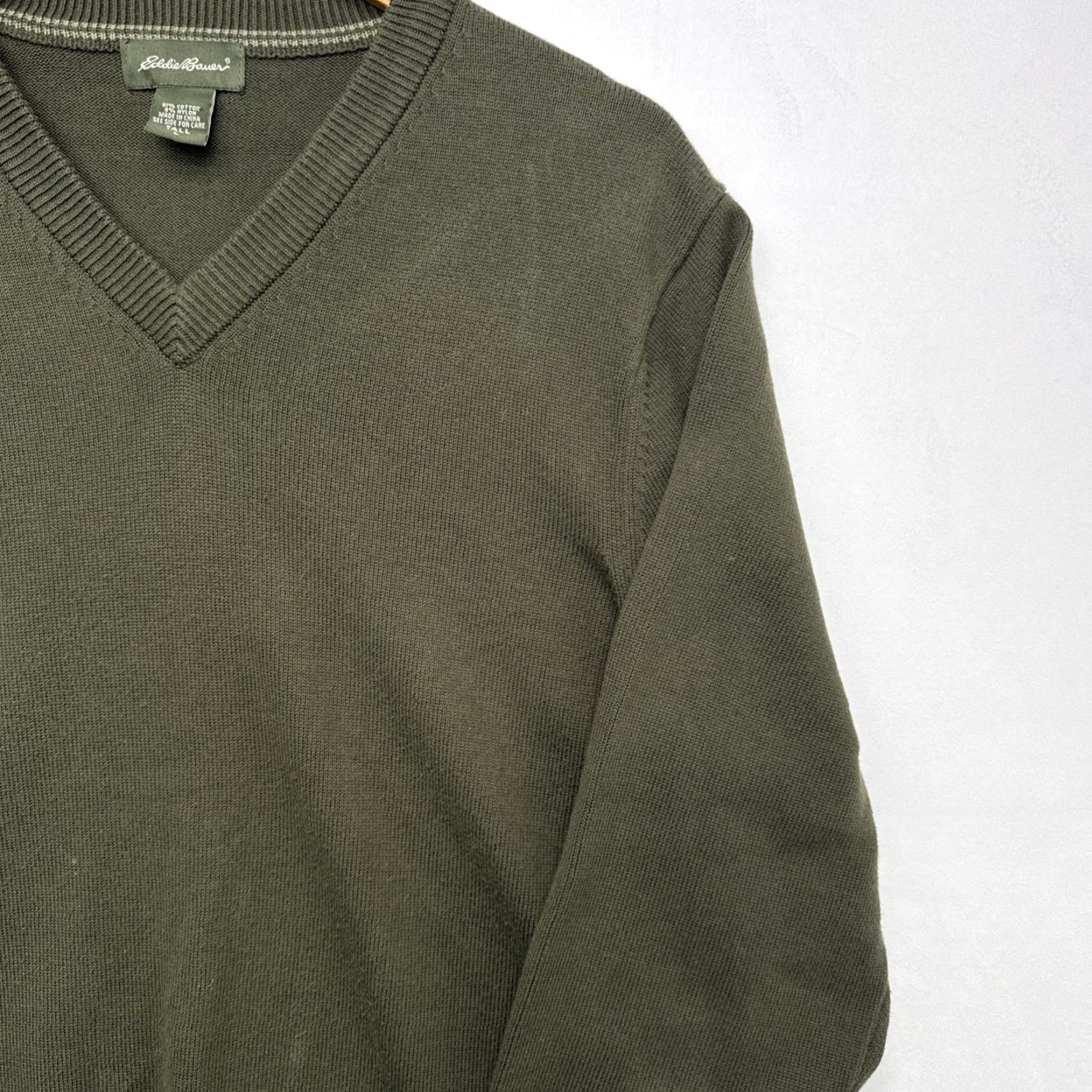 Eddie Bauer Eddie Bauer Mens LT Large Tall V Neck Cotton Nylon Stretch Sweater Olive Green Size US L / EU 52-54 / 3 - 4 Thumbnail