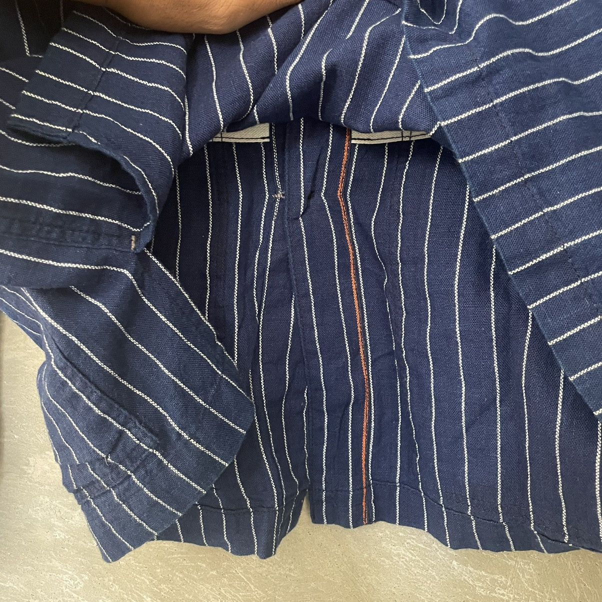 Designer × Japanese Brand × OMNIGOD Work Overshirt Wabash Omnigod Band Collar Striped Indigo Size US L / EU 52-54 / 3 - 9 Thumbnail
