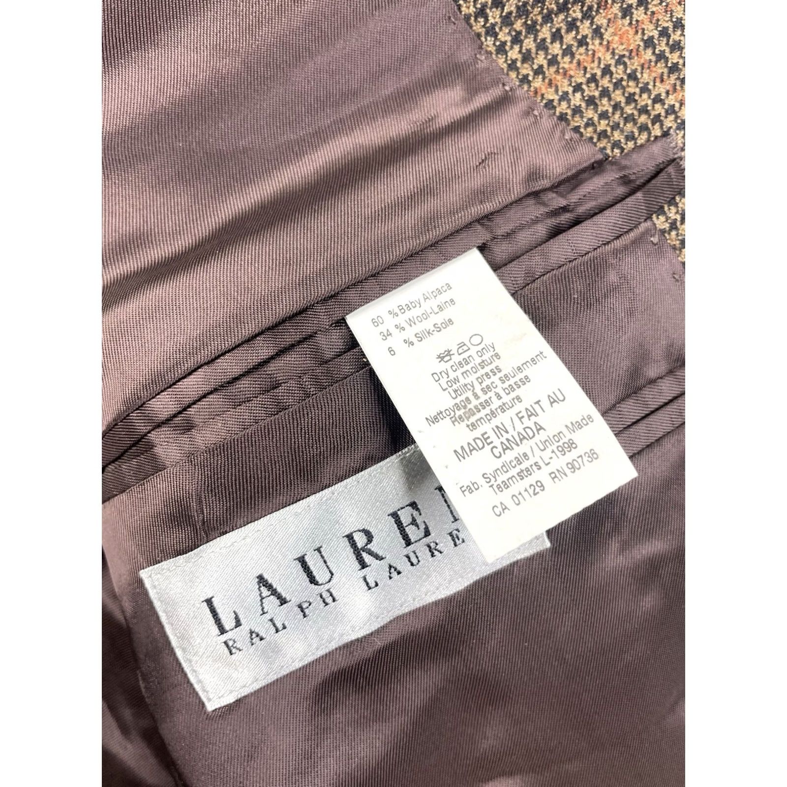 Ralph Lauren Ralph Lauren Men’s Blazer Brown Plaid Check 44L Alpaca Wool Silk Linen Blazer Jacket Regular Notch Lapel Double-Vented Two-Button Front Vintage? Size 44R - 3 Thumbnail
