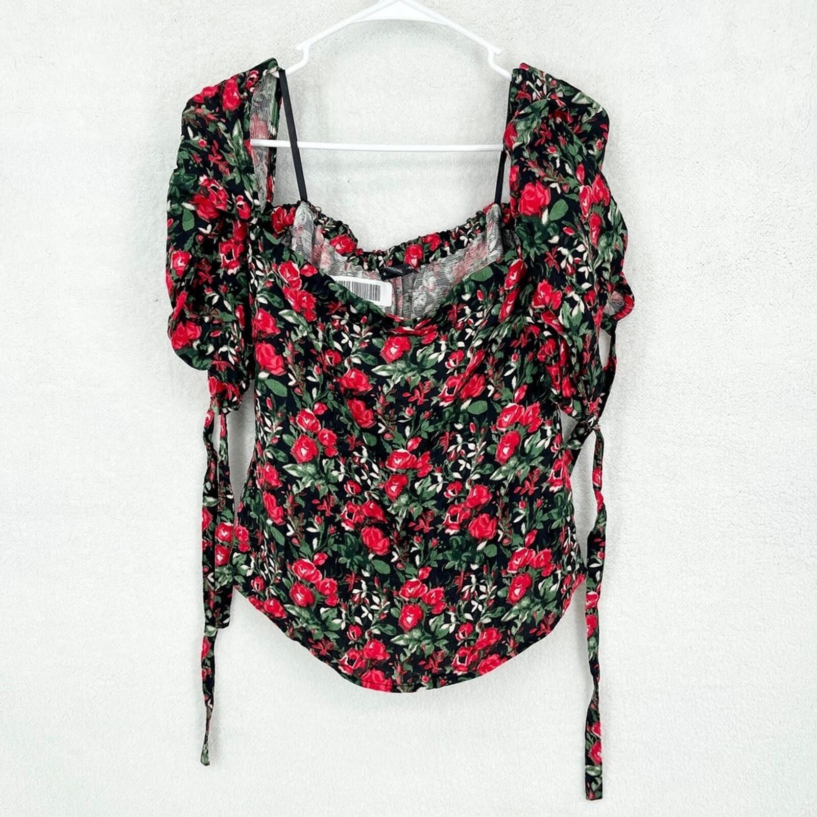 Club Monaco Club Monaco Liki Red Green Floral Off-Shoulder Blouse Size 2 Size XS / US 0-2 / IT 36-38 - 1 Thumbnail