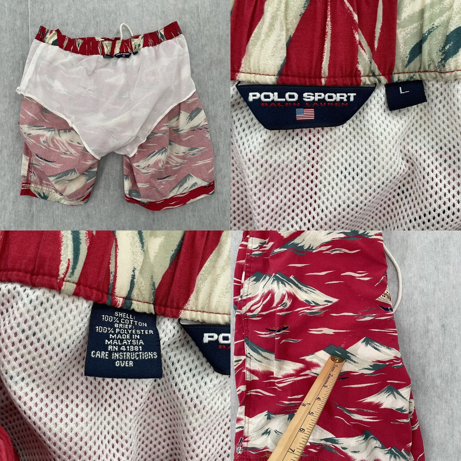 Vintage VINTAGE Ralph Lauren Polo Sport Red Hawaiian Surf Swim Trunks Adult Large Mens L Size US L / EU 52-54 / 3 - 8 Thumbnail