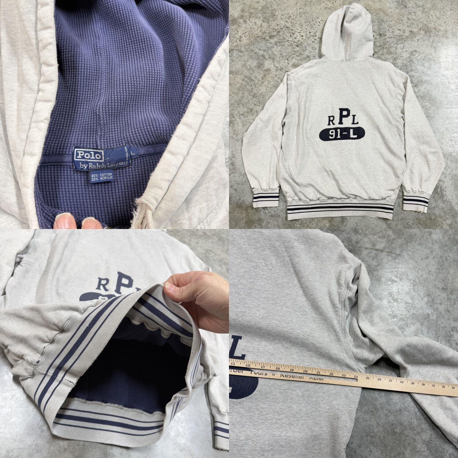 Polo Ralph Lauren Vintage Polo Ralph Lauren Hoodie Sweatshirt Mens Large Gray 1/4 Zip RPL 91-L 90s Size US L / EU 52-54 / 3 - 8 Thumbnail