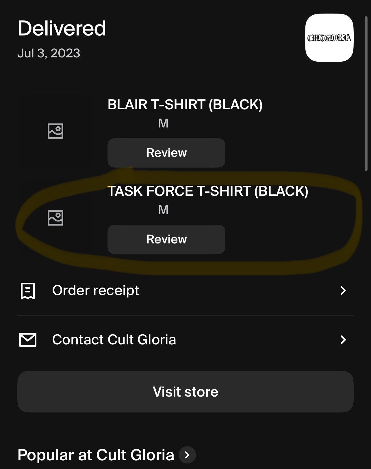 G59 Records CULT GLORIA OCCULT CRIMES TASK FORCE T- SHIRT (BLACK) MEDIUM Size US M / EU 48-50 / 2 - 3 Thumbnail