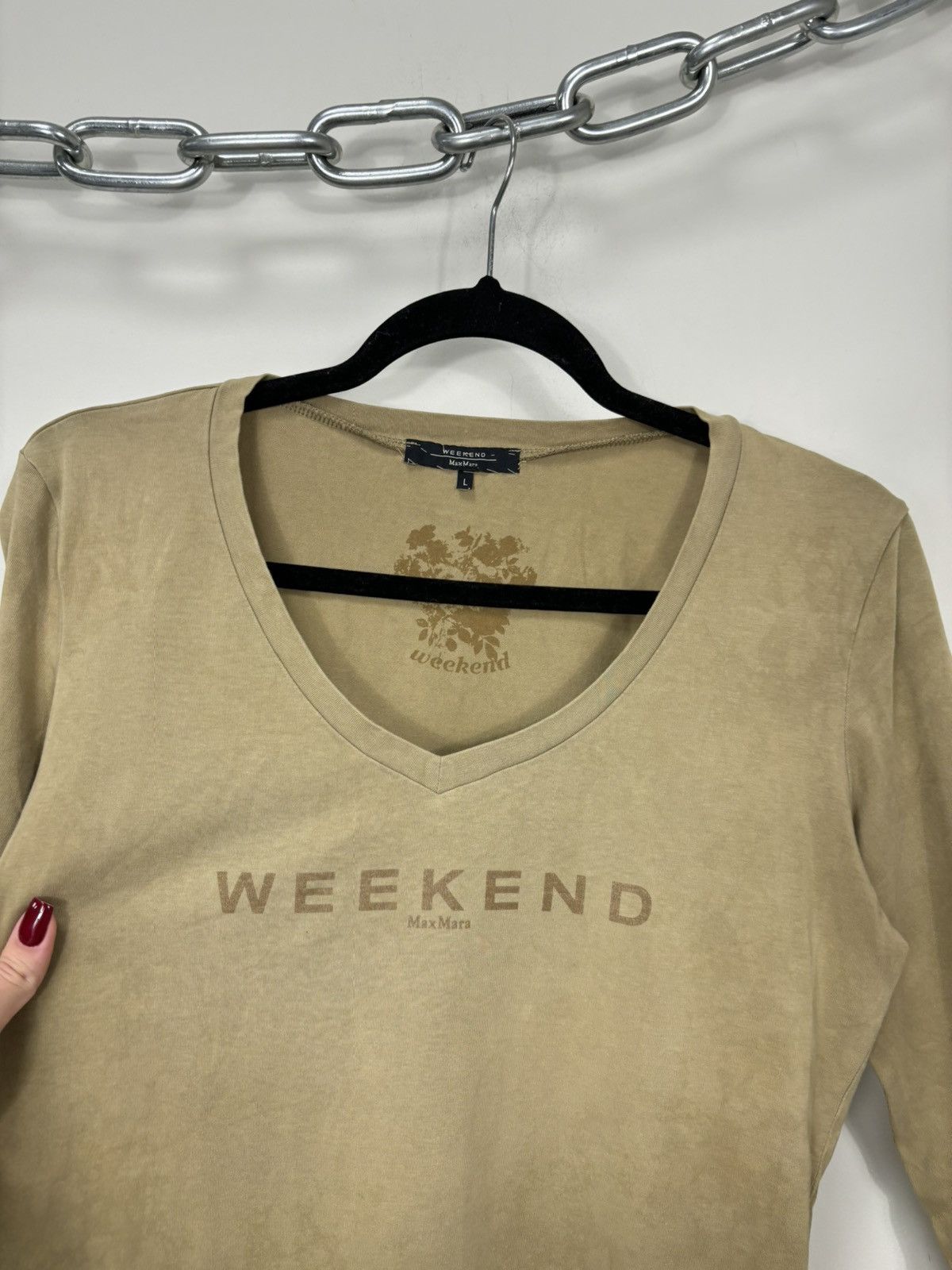 Max Mara Max Mara Weekend Big Logo V-Neck Luxury Long Sleeve T-Shirt Size L / US 10 / IT 46 - 7 Thumbnail