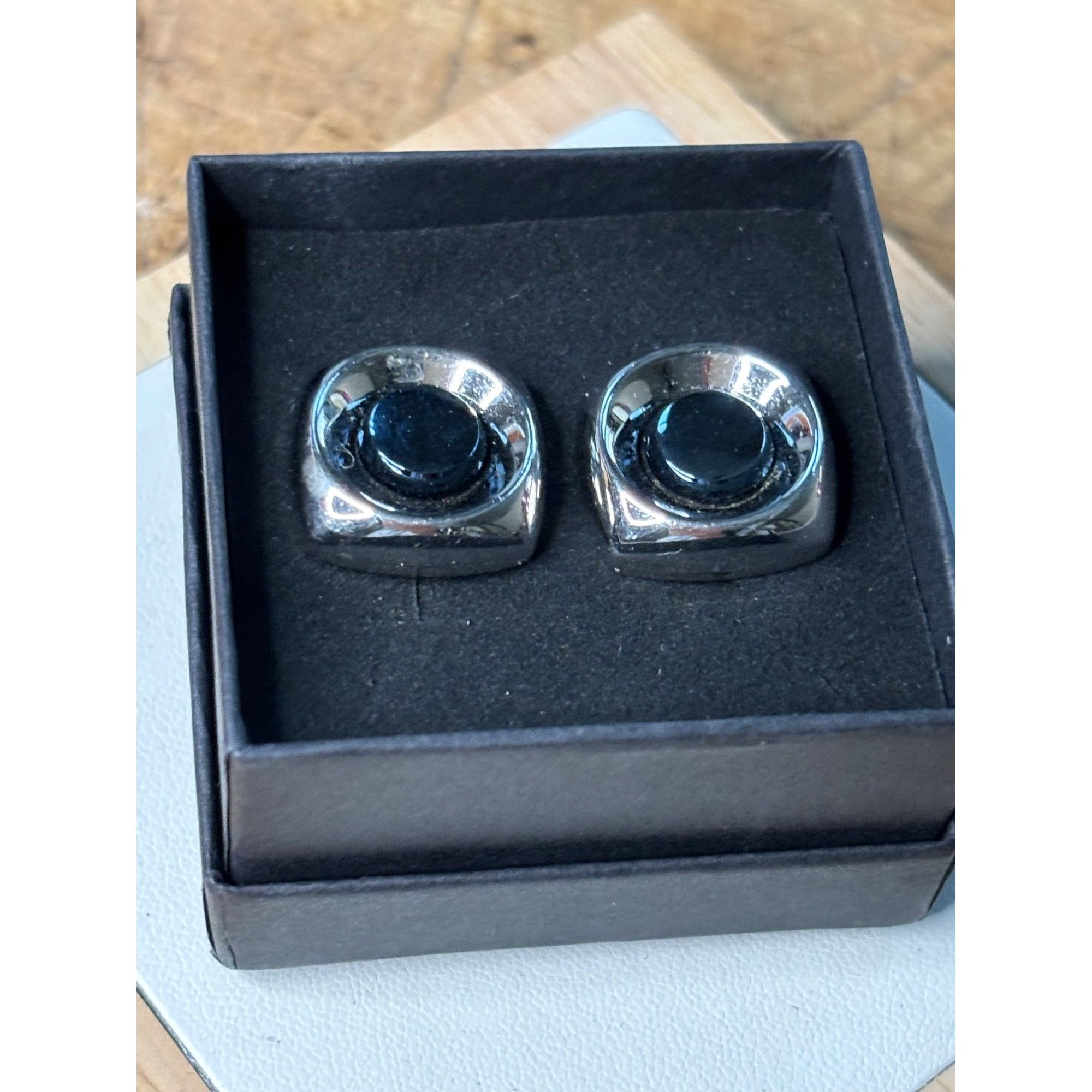 Other Silver & Black Round Cufflinks With Polished Finish & Swivel Size ONE SIZE - 13 Thumbnail