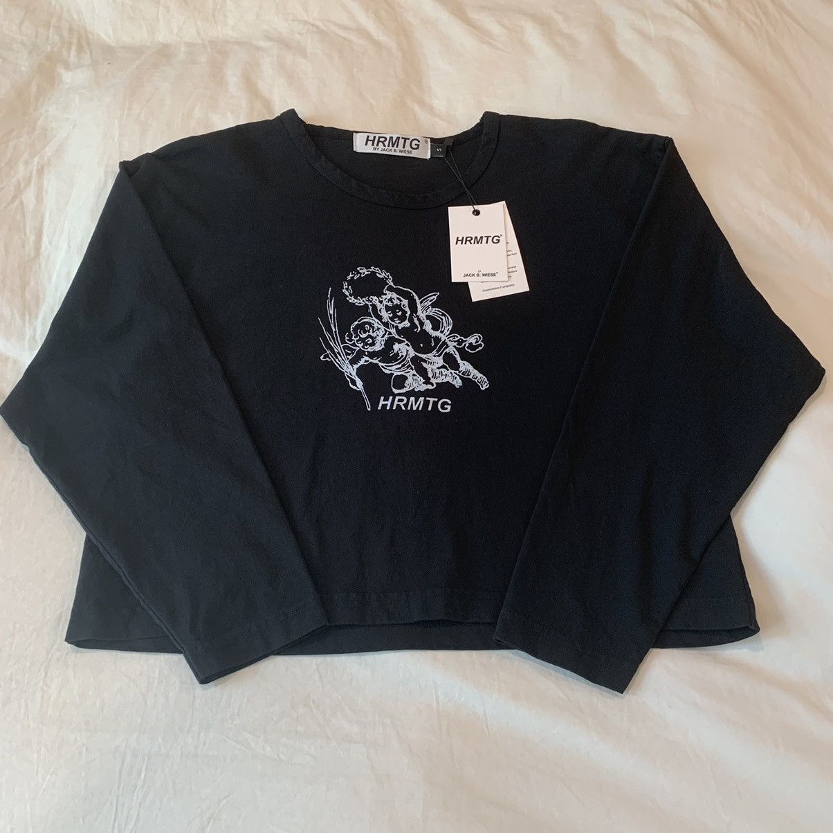 image of Hrmtg X Jack B Wiese Cupids Angel Cropped Long sleeve Shirt in Black, Women's (Size Small)