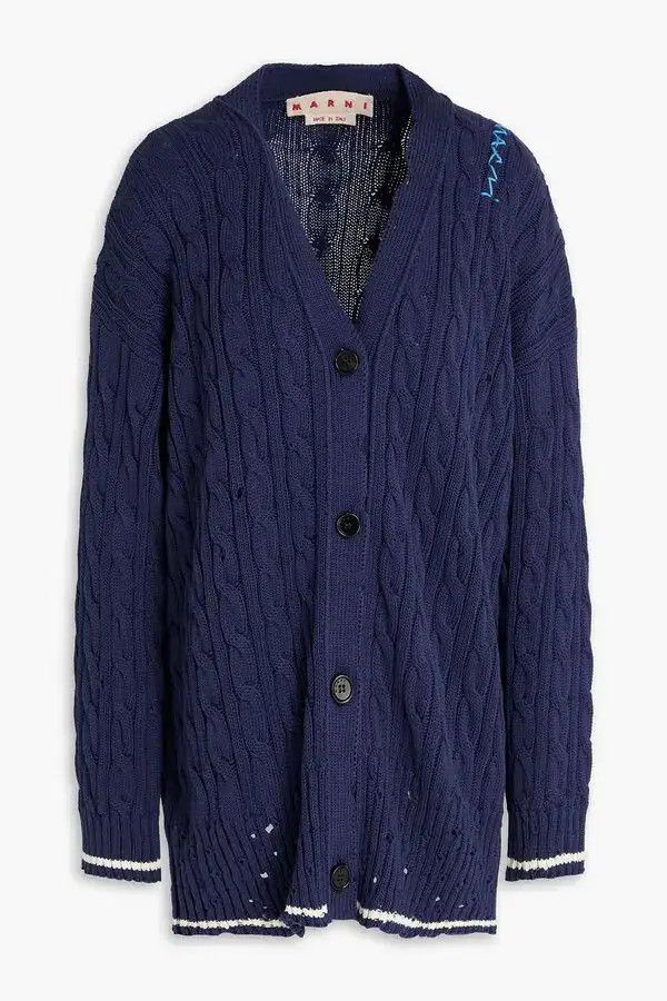 Marni o1w1db10426 Cable-Knit Cotton Cardigan in Navy Blue Size S / US 4 / IT 40 - 1 Thumbnail