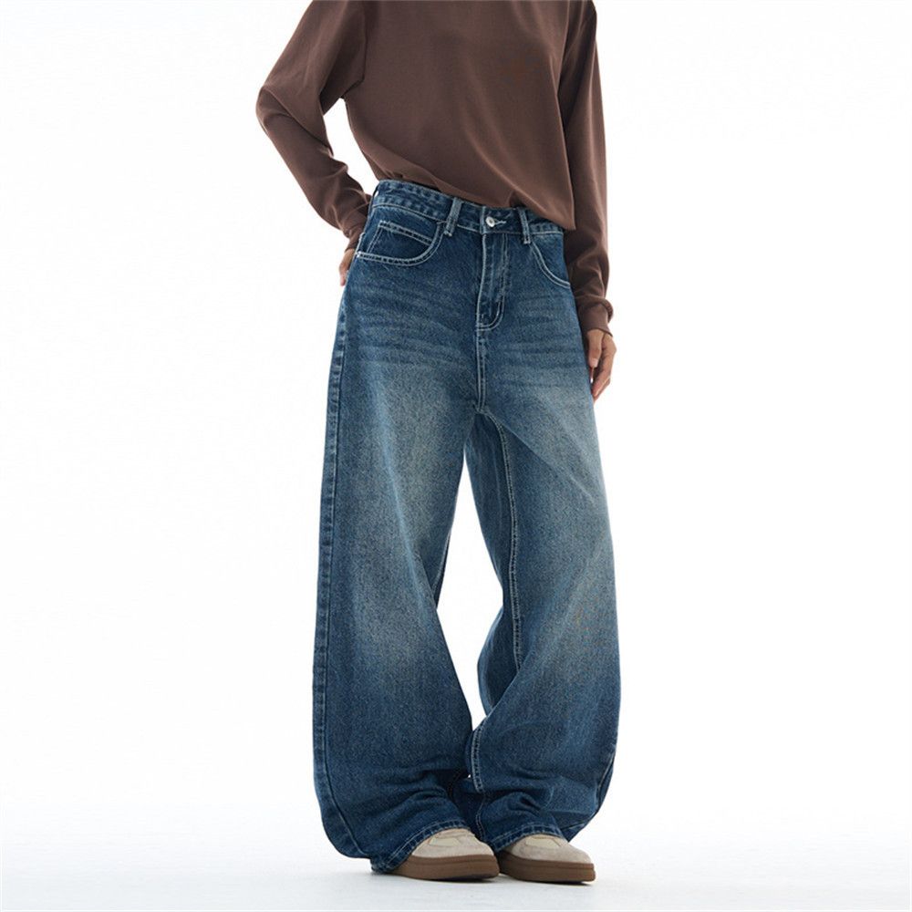 Japanese Brand Men's loose washed wide-leg pocket embroidered jeans Size US 32 / EU 48 - 2 Thumbnail