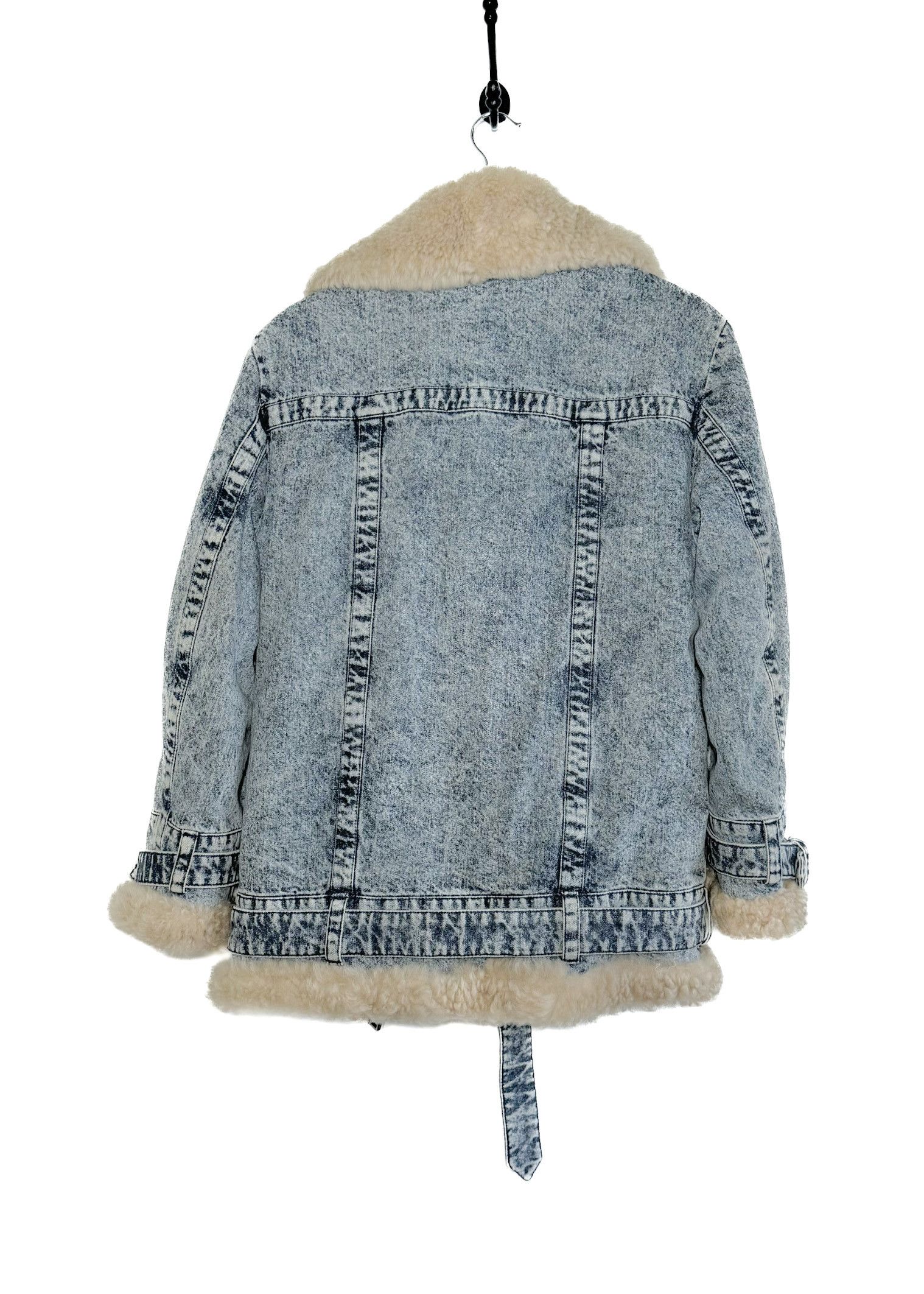 Miu Miu Miu Miu FW 2019 Blue Denim Shearling Aviator Biker Jacket Size XXS / US 00 / IT 34 - 4 Thumbnail