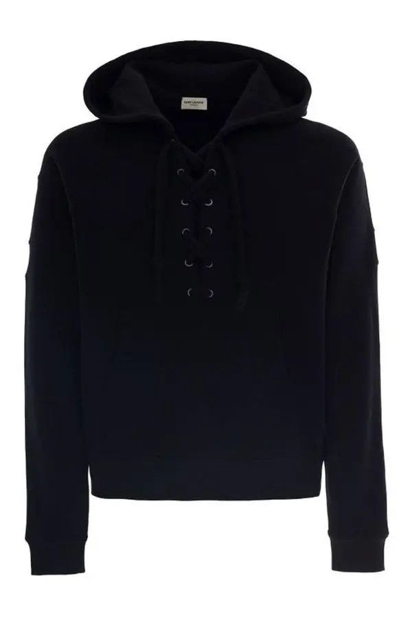 Saint Laurent Paris o1bcso1str1124 Laced Raglan Hoodie in Black Size US XS / EU 42 / 0 - 1 Thumbnail