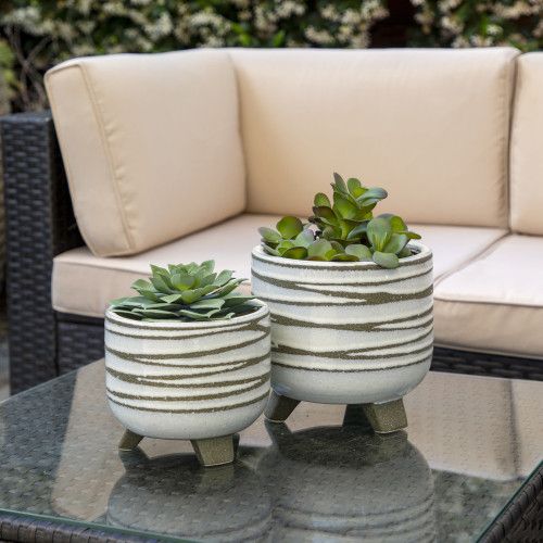Designer × Homemade S/2 CERAMIC 6/8" FOOTED PLANTER, WHITE Size US L / EU 52-54 / 3 - 1 Thumbnail