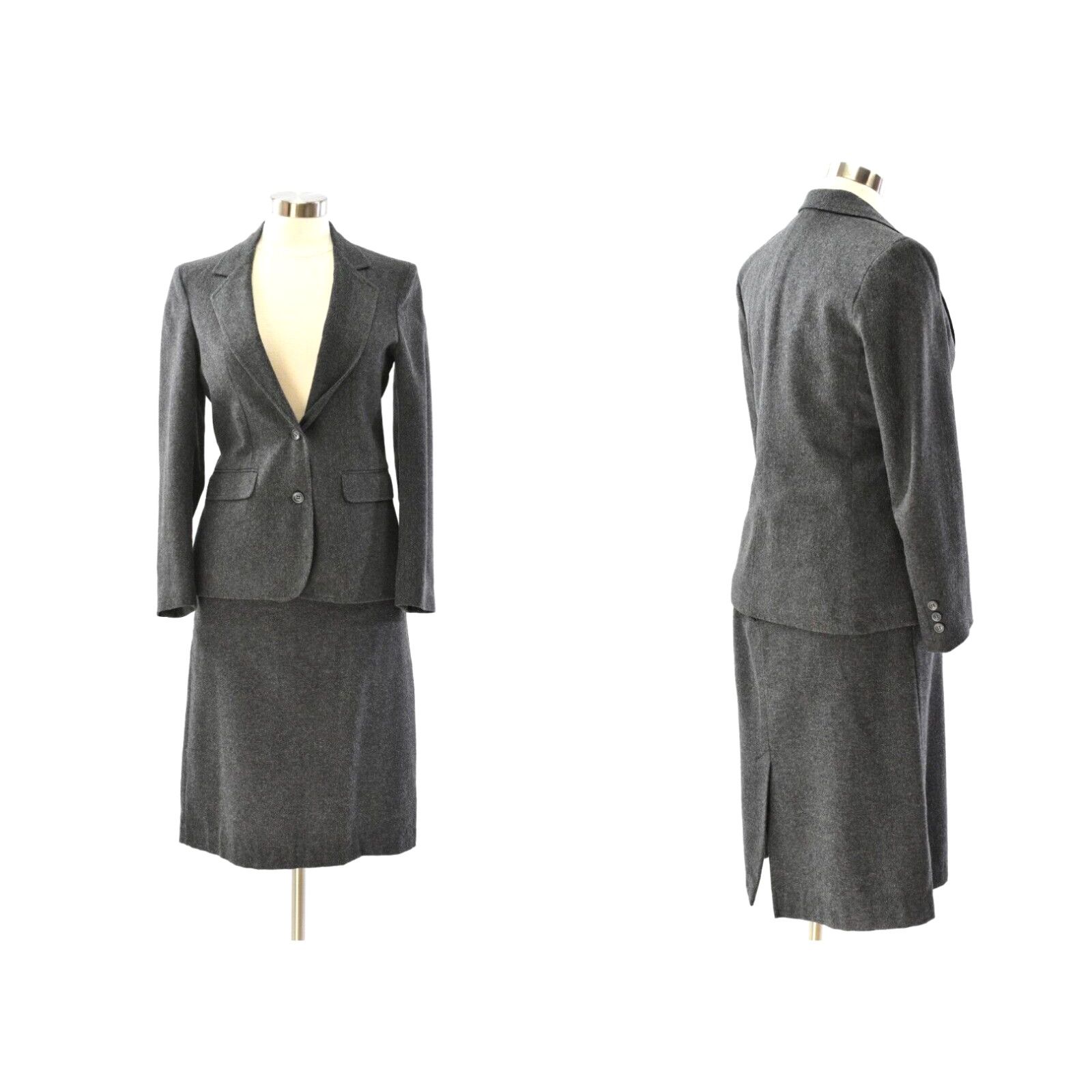 image of 70's Vintage Charcoal Gray Skirt Suit 2 Button Blazer A Line Skirt Womens 8 in White