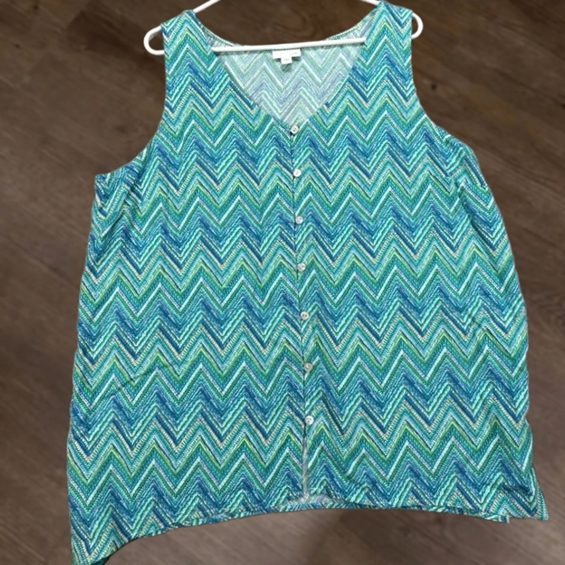 J. Jill J. Jill Button Up Sleeveless Shirt Womens Large Blue Green Geometric Top Ladies Size L / US 10 / IT 46 - 1 Thumbnail