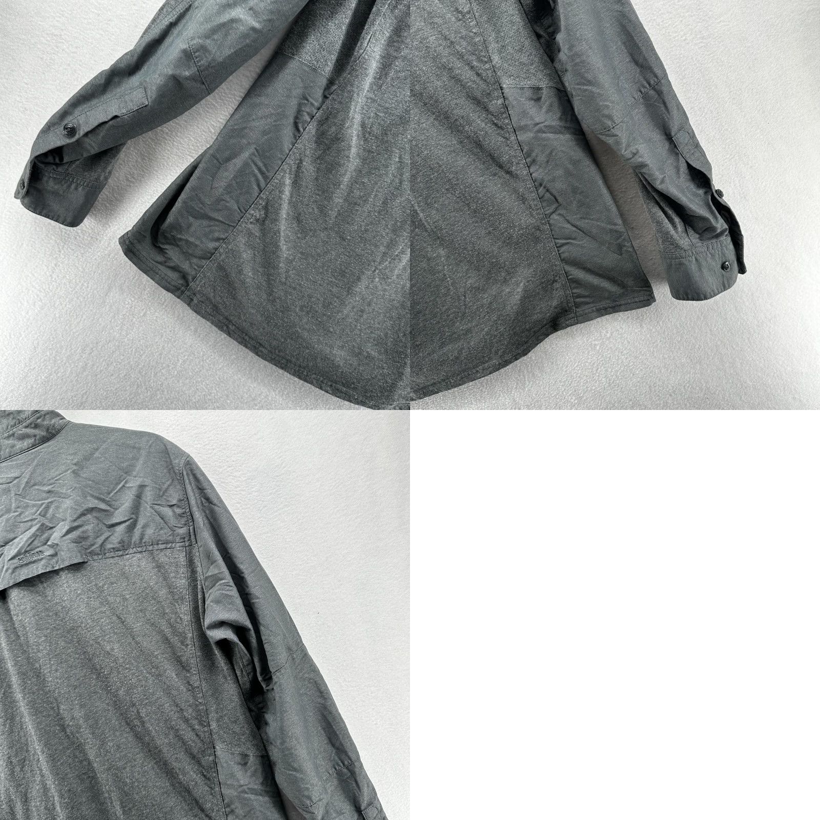 Vintage Kuhl Shirt Mens Medium Gray Hybrid Knit Woven Long Sleeve Button Front Outdoor Casual Workwear Hiking Pockets Embroidered Shield Patch Mens Size US M / EU 48-50 / 2 - 10 Thumbnail