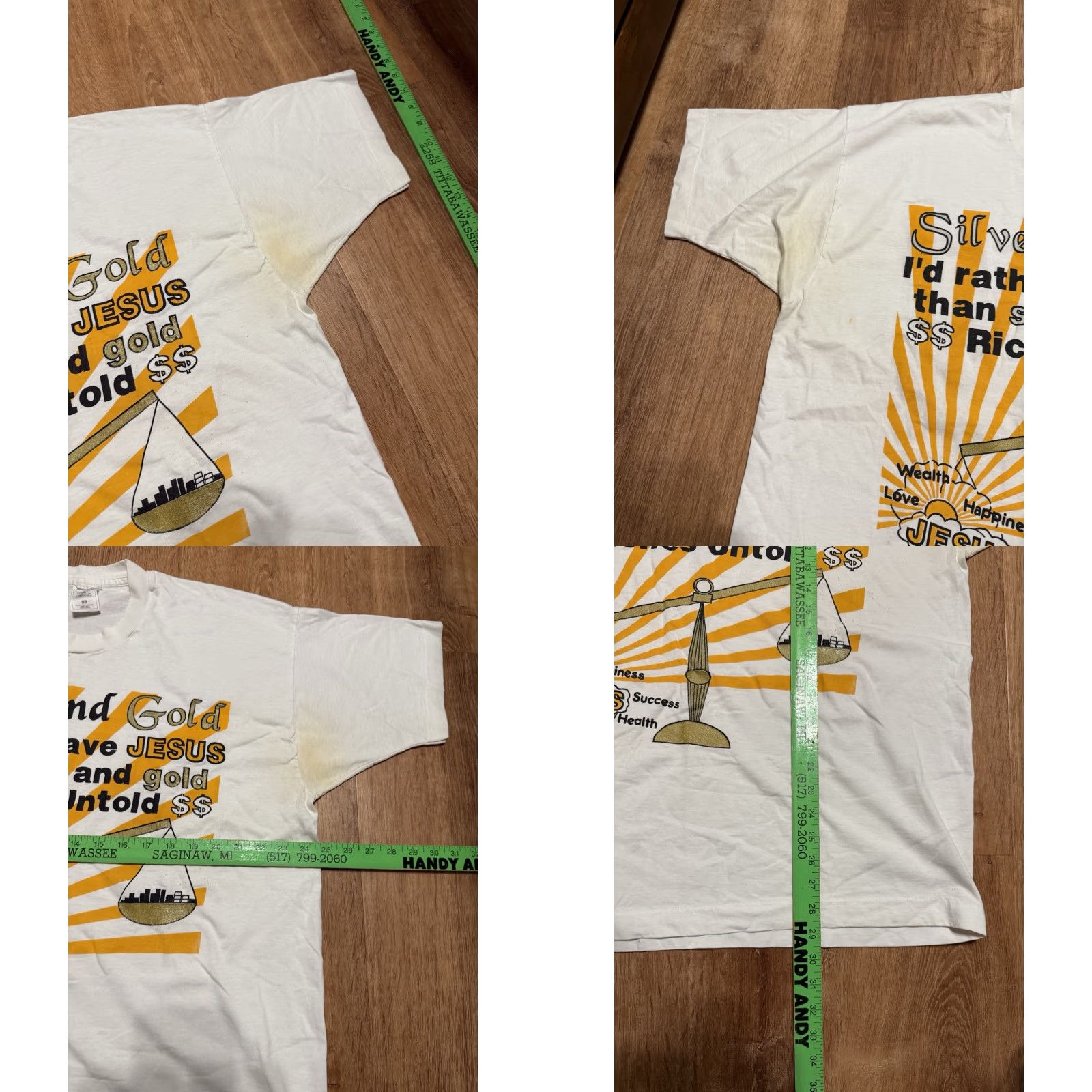 Fruit Of The Loom VINTAGE Jesus Tee Silver And Gold I’d Rather Have Jesus Single Stitch Shirt 2XL Size US XXL / EU 58 / 5 - 8 Thumbnail