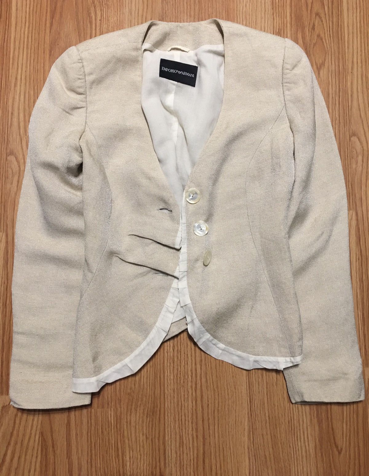 Emporio Armani × Giorgio Armani EMPORIO ARMANI Linen Cream Italy Design Blazer Jacket IT 38 Size XS / US 0-2 / IT 36-38 - 7 Thumbnail