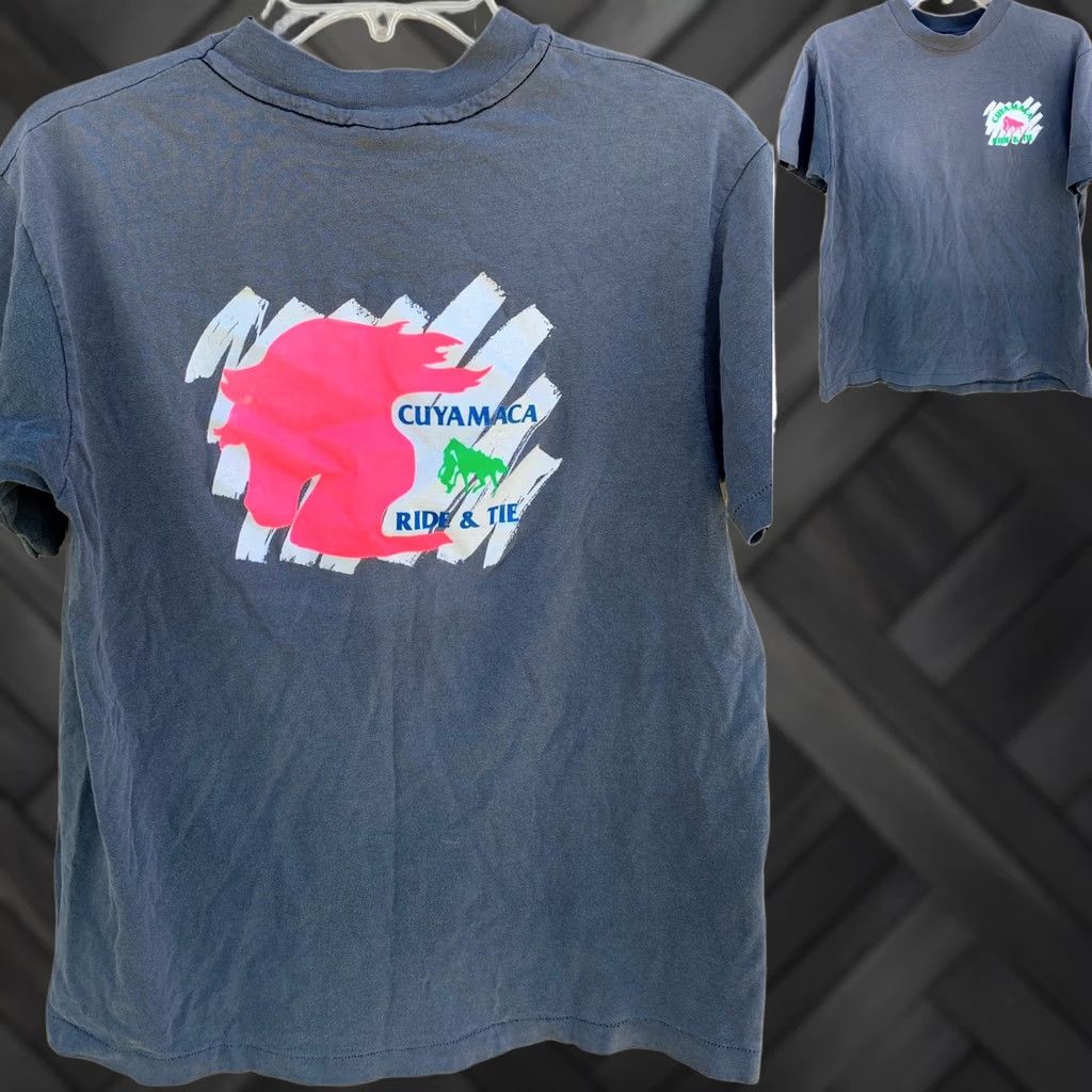 Hanes VINTAGE Hanes Cuyamaca Ride & Tie T Shirt Graphic Tee 80s 90s L Mens Gray Neon Graphics Back Front Size US L / EU 52-54 / 3 - 1 Thumbnail