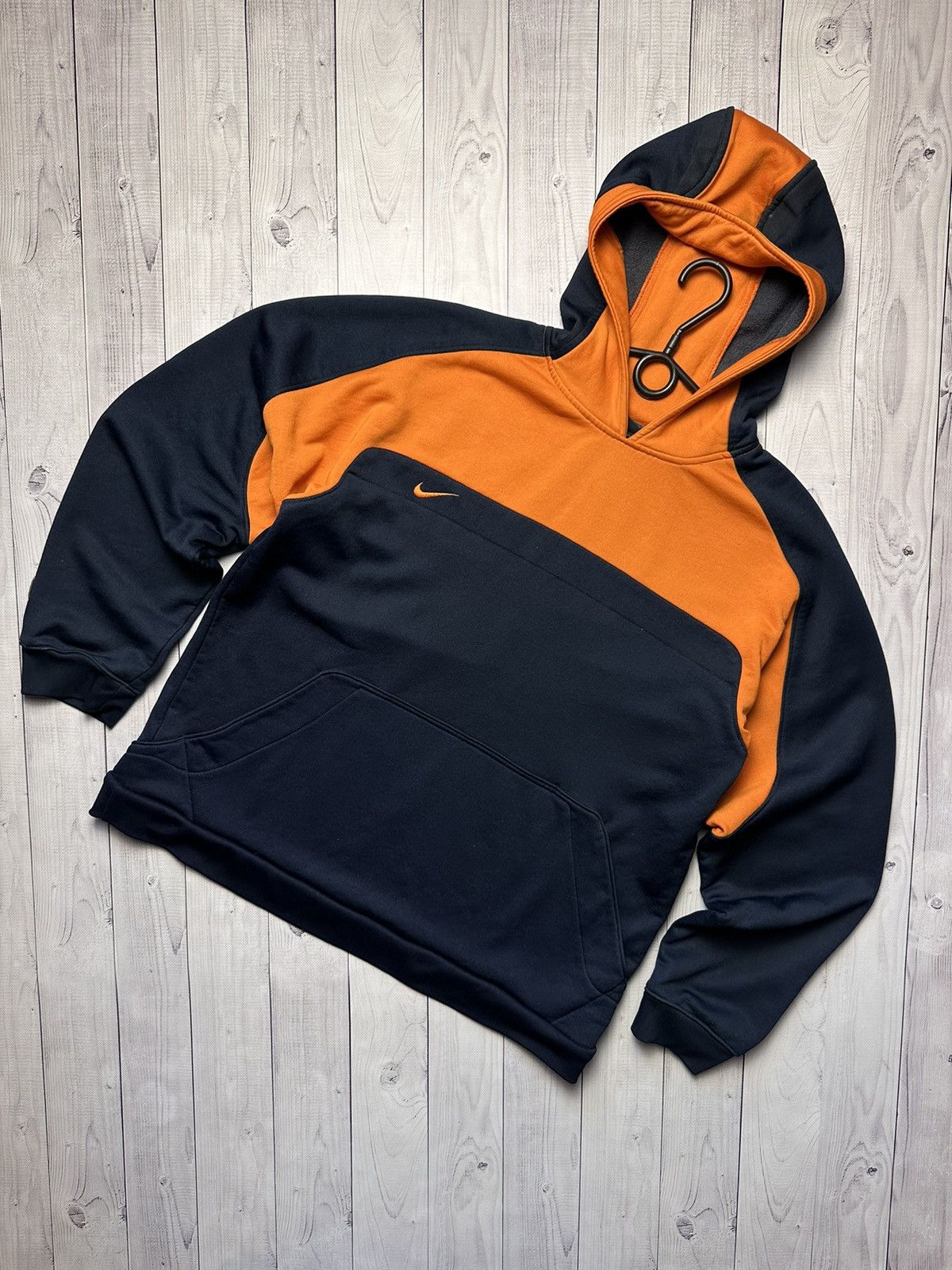 white nike hoodie with orange logo