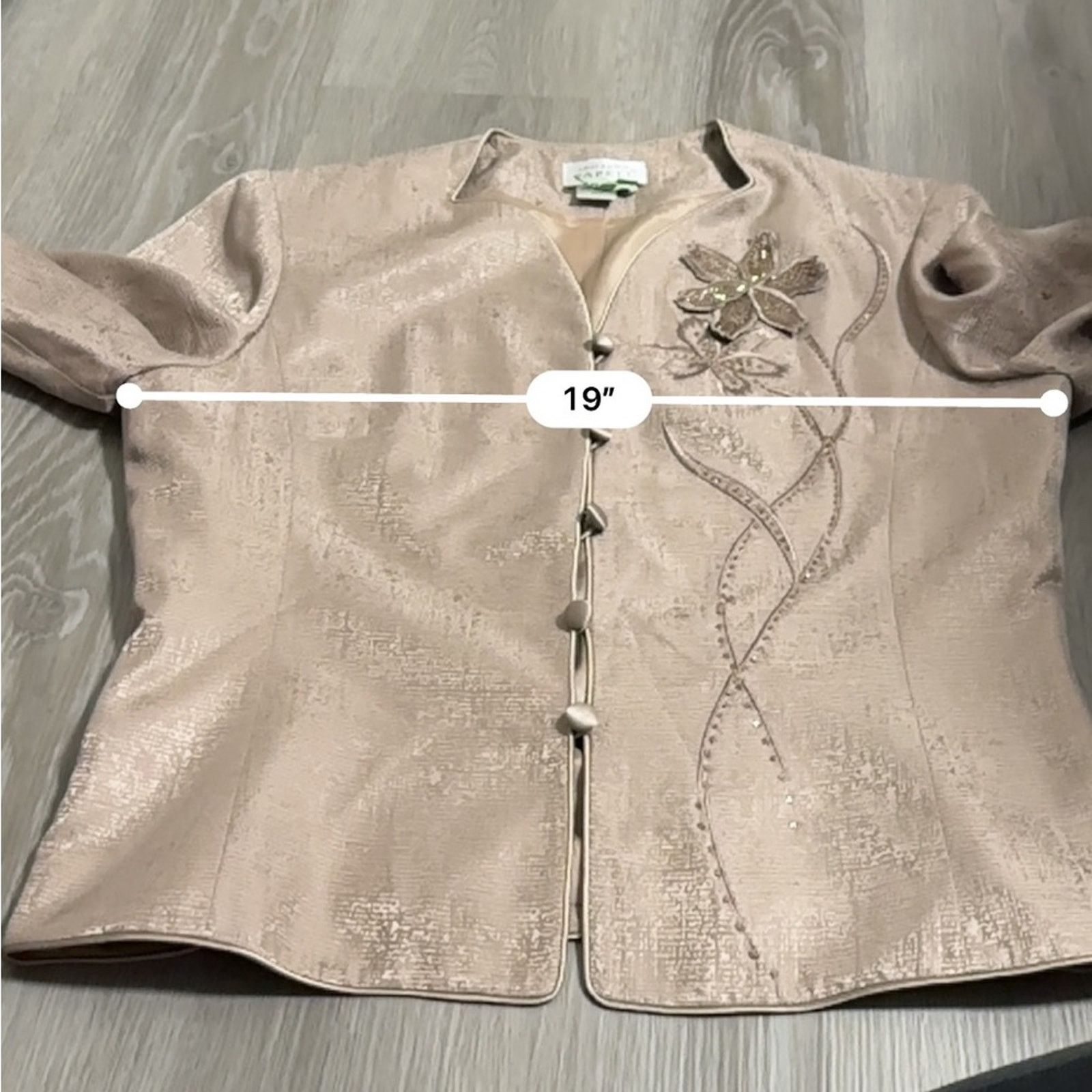 Adrianna Papell Adrianna Papell 100% Silk Beige Blazer Skirt Set Size 12 Size XL / US 12-14 / IT 48-50 - 11 Thumbnail