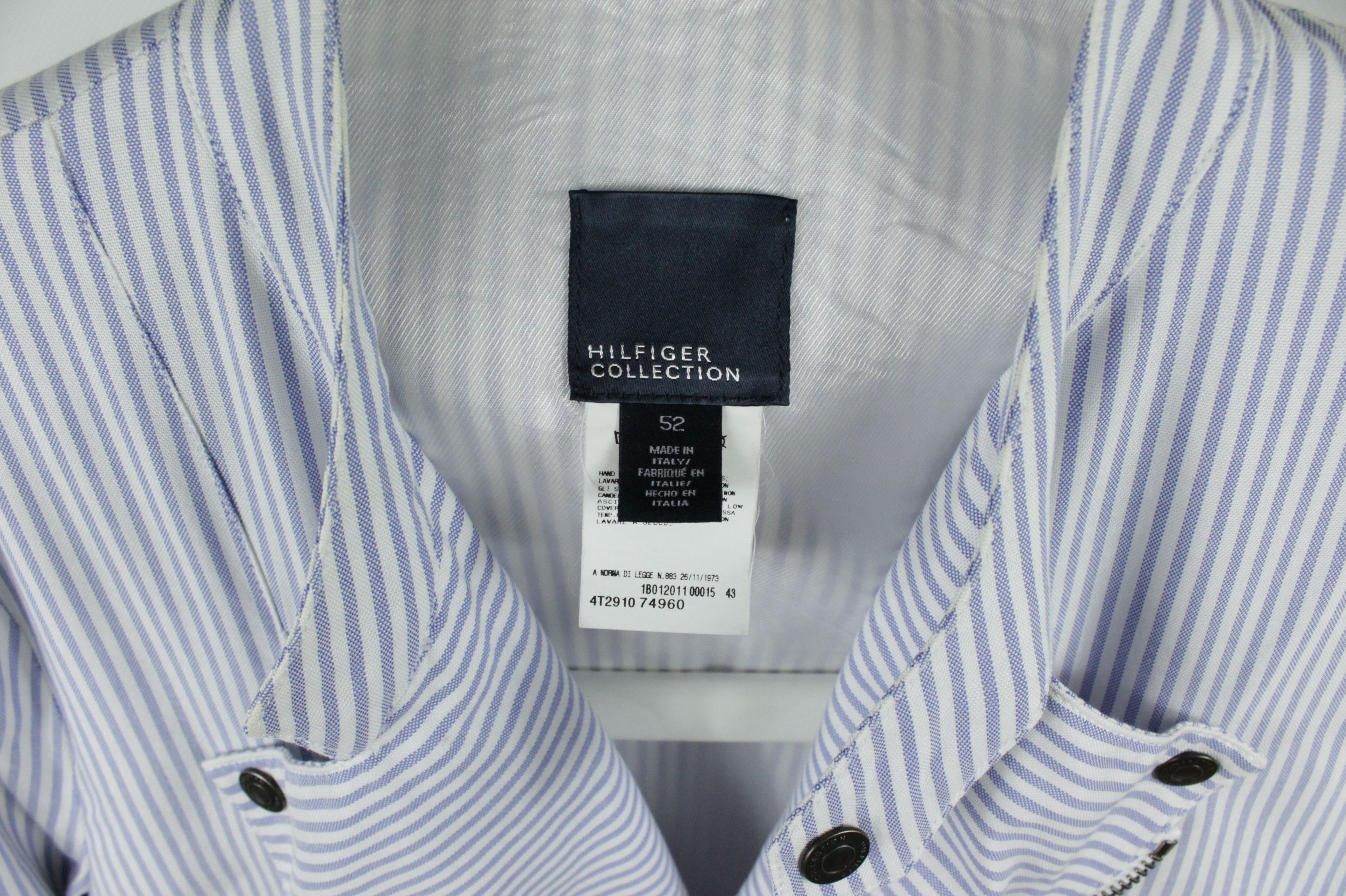 Tommy Hilfiger Hilfiger Collection White/Blue Striped Cotton Biker Jacket Size US L / EU 52-54 / 3 - 5 Thumbnail