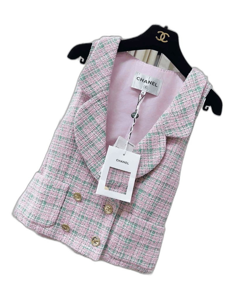 Chanel Chanel 21S Pink Green Plaid Crystal Vest Size M / US 6-8 / IT 42-44 - 1 Thumbnail