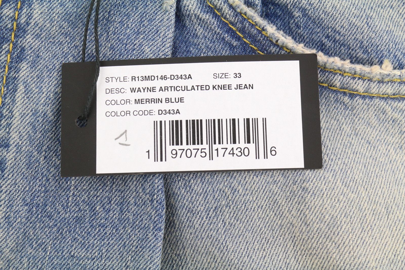 R13 WAYNE 33 Merrin Blue Faded PF25 Jeans 87208 Size US 33 - 7 Thumbnail