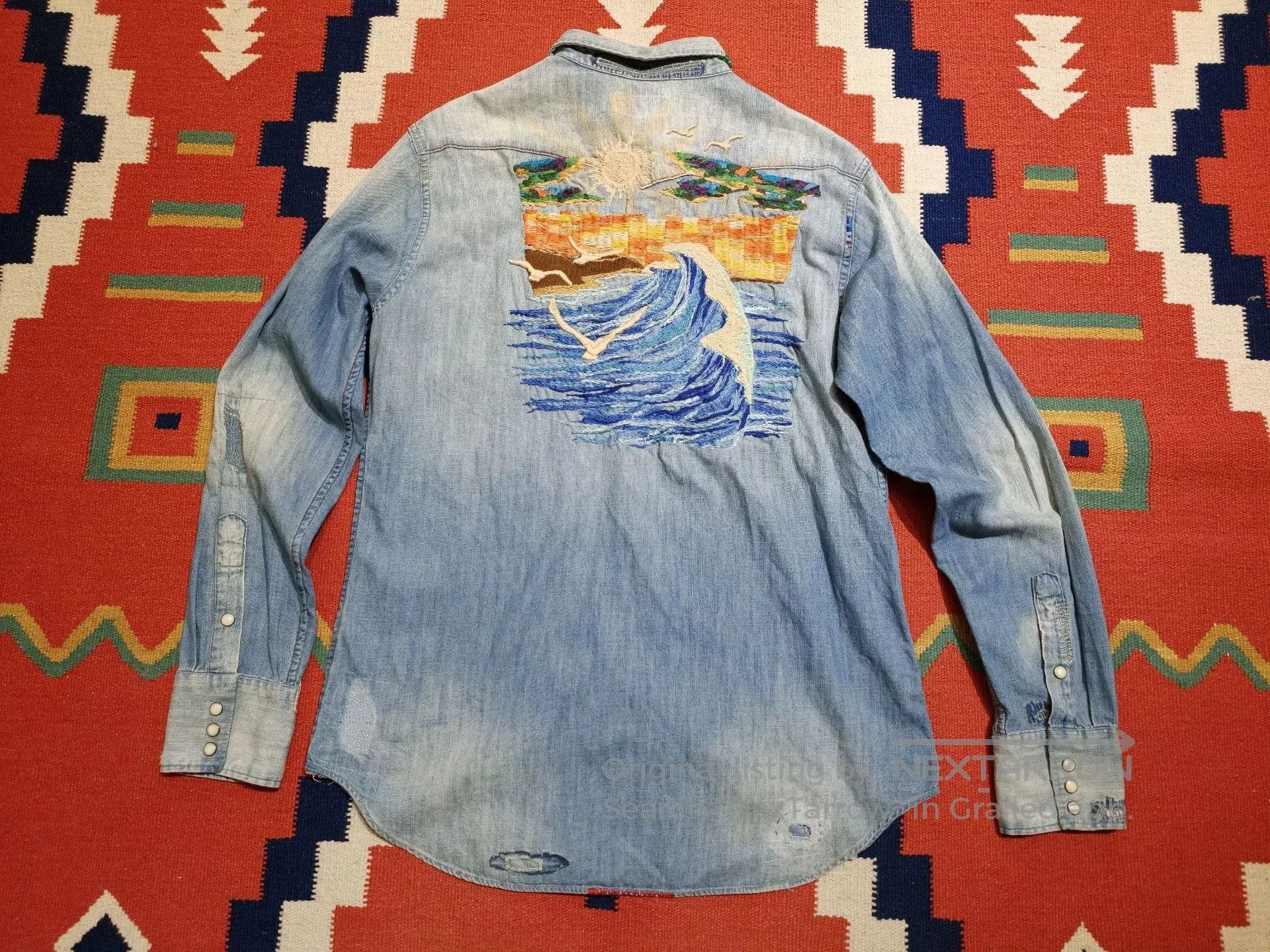 RRL Ralph Lauren Embroidered Southwestern Denim Shirt. Size US M / EU 48-50 / 2 - 1 Thumbnail