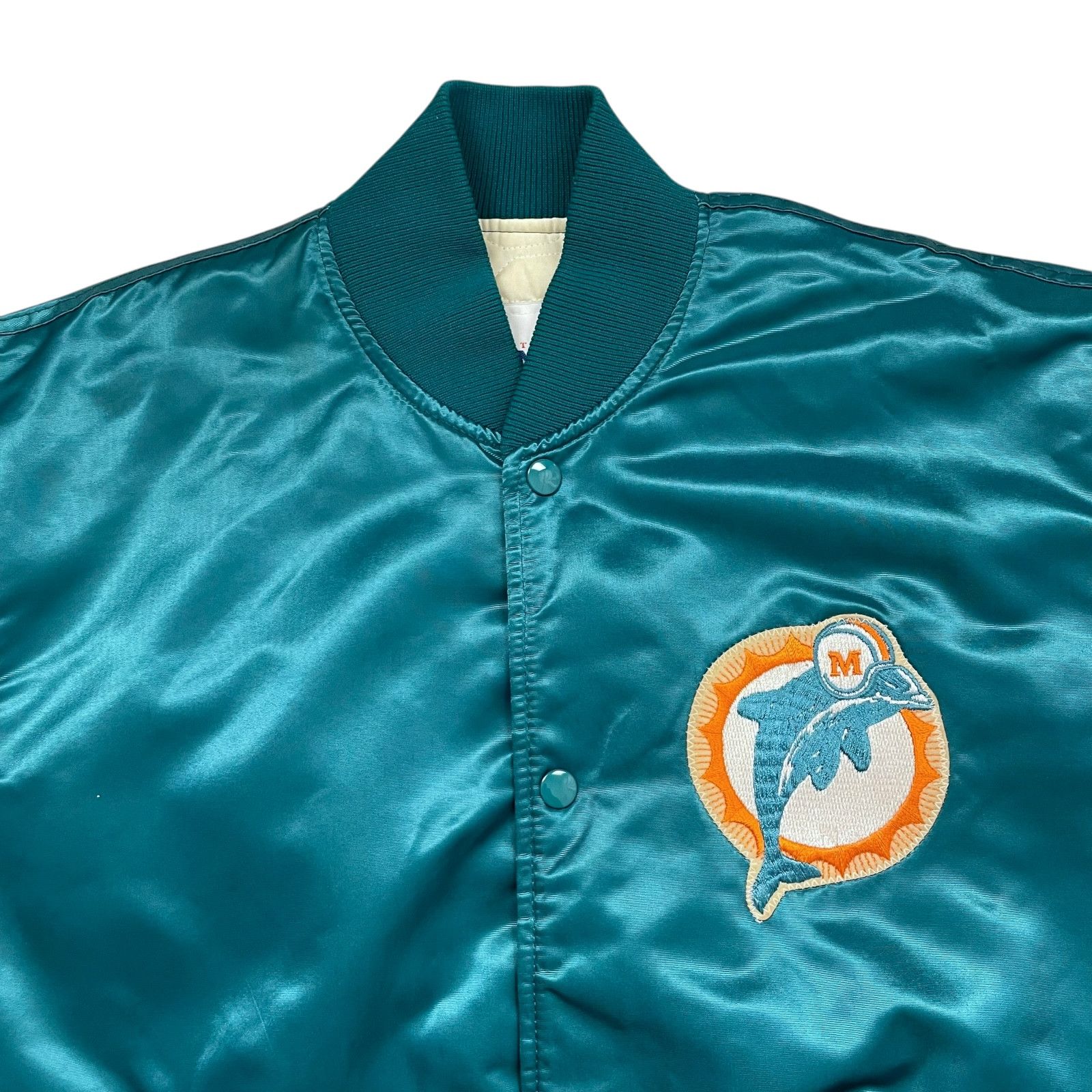 NFL VTG 90s MIAMI DOLPHINS STARTER SATIN JACKET SPELL OUT Sz L Size US L / EU 52-54 / 3 - 4 Thumbnail