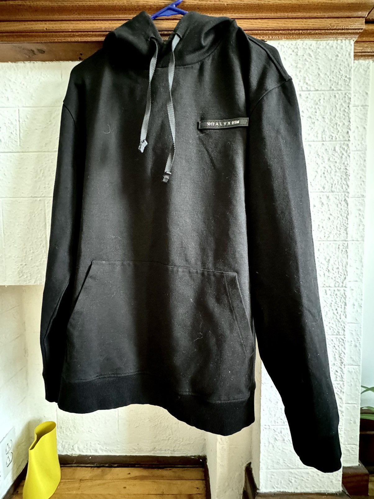 image of 1017 Alyx 9Sm Alyx Black Hoodie With Leather Patch Logo, Men's (Size XL)