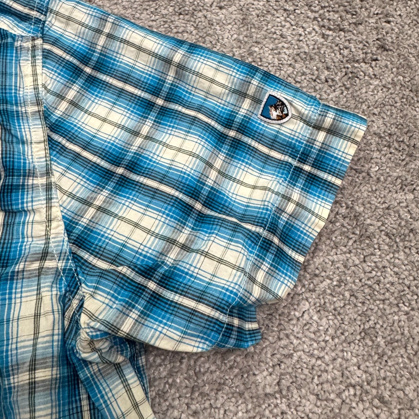Vintage Kuhl Button-Down Shirt Mens M Blue Plaid Short Sleeve Linen Cotton Outdoor Casual Utility Shirt Adult Medium Blue Plaid Mens Size US M / EU 48-50 / 2 - 5 Thumbnail