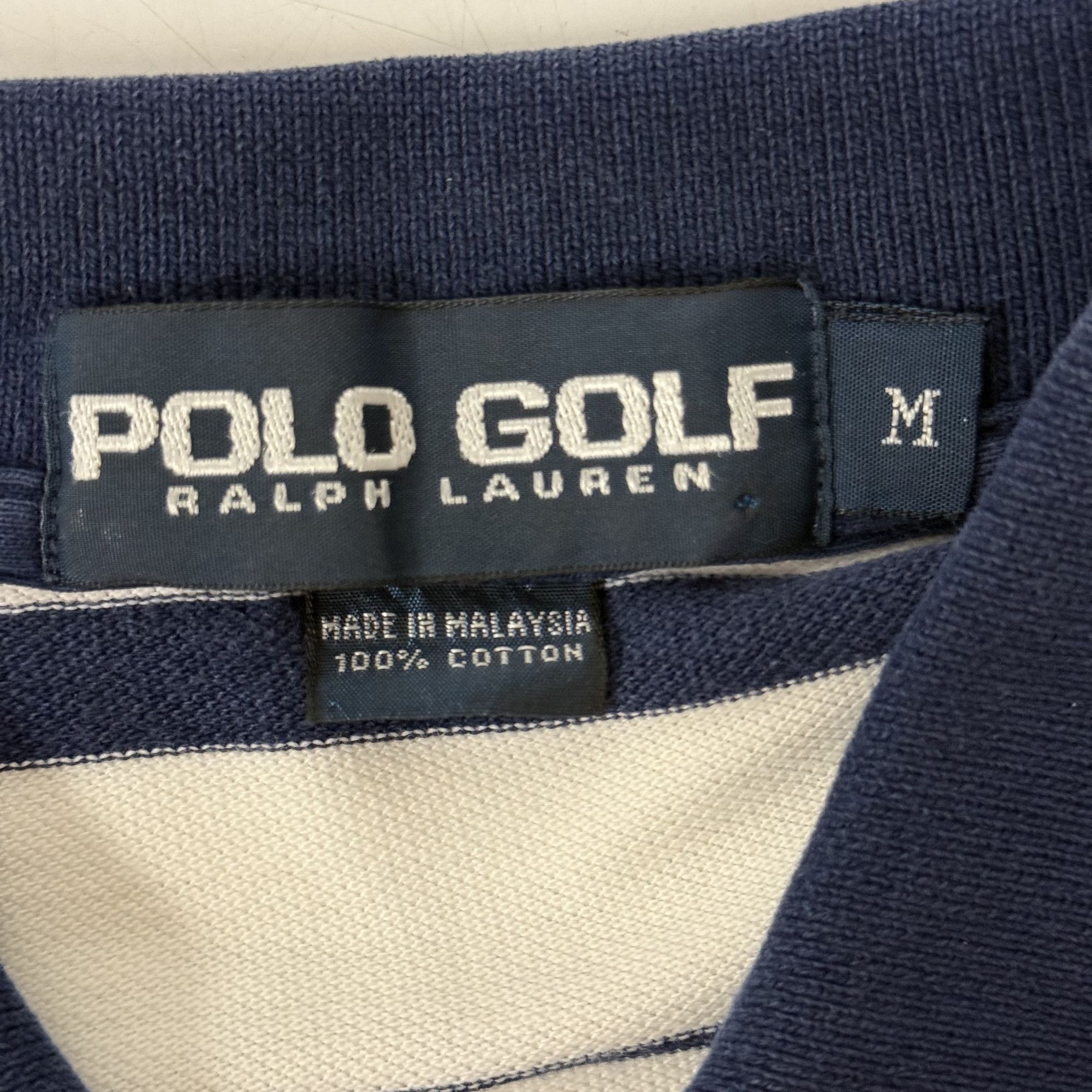 Polo Ralph Lauren Y2K White Blue STRIPE Polo SPELLOUT Pony Logo Golf Shirt M Size US M / EU 48-50 / 2 - 4 Thumbnail