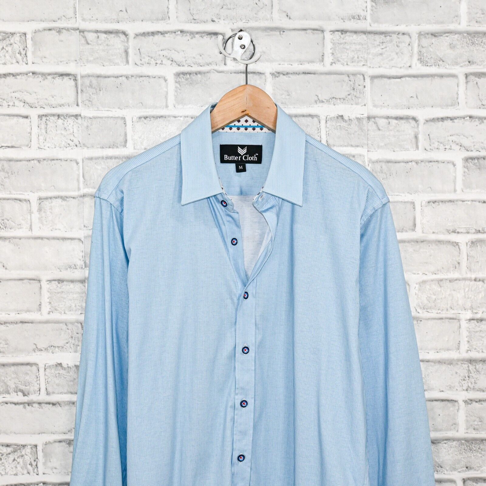 Other Butter Cloth Men's Button up Shirt in Blue striped Cotton Size US M / EU 48-50 / 2 - 4 Thumbnail